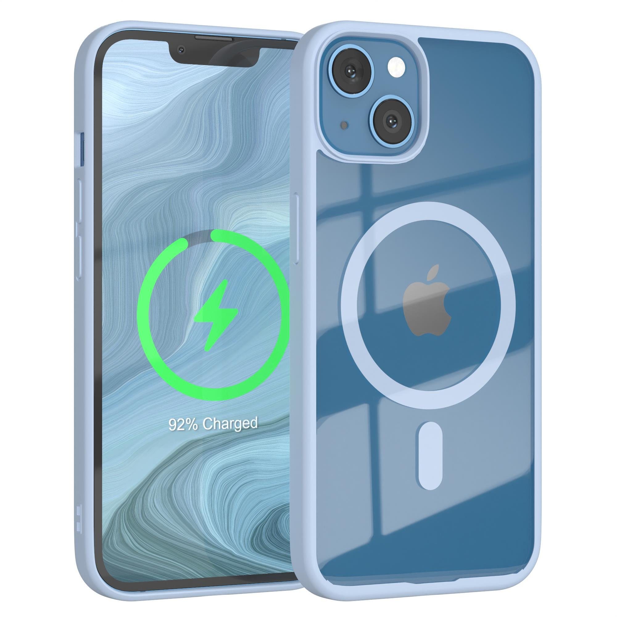 EAZY CASE Handyhülle Transparente Hülle mit MagSafe für iPhone 13 6,1 Zoll, Softcase, Schutzhülle mit Displayschutz, stoßfest, kratzfest, Hellblau