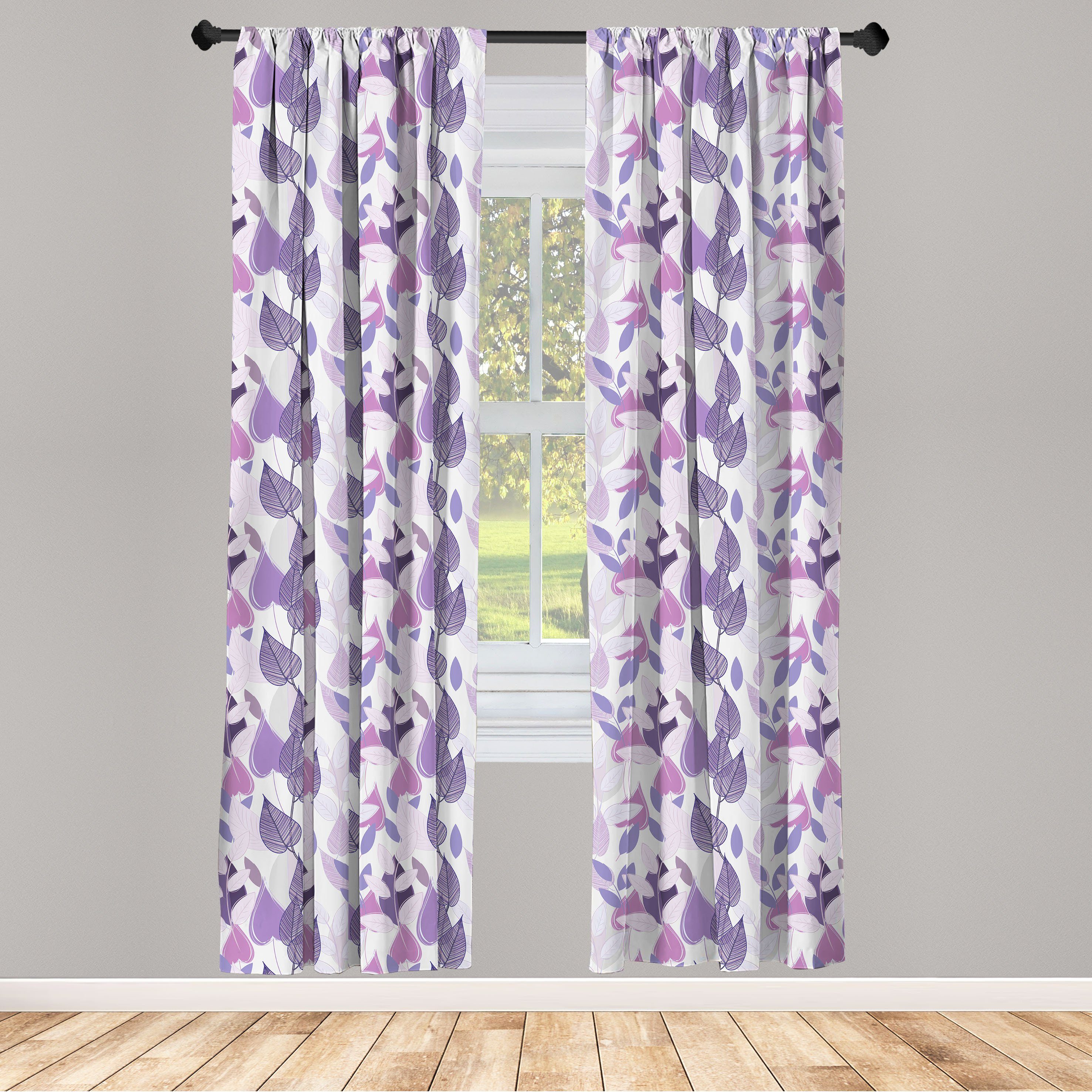 Gardine Vorhang für Wohnzimmer Schlafzimmer Dekor, Abakuhaus, Microfaser, Blumen Laub Blätter lila
