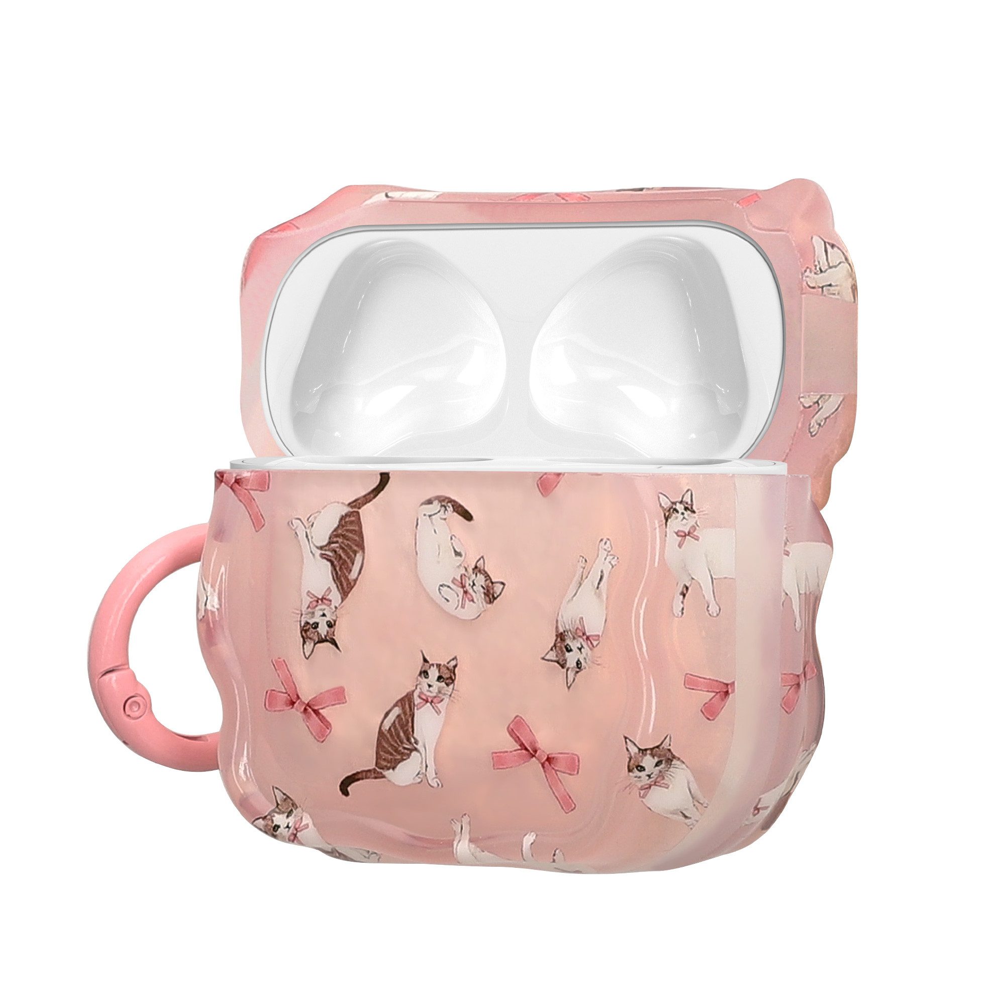 kwmobile Kopfhörer-Schutzhülle In-Ear Kopfhörer Case für Apple Airpods 4, Hülle mit Karabiner - Headphones Case - Katze mit Bänder Design