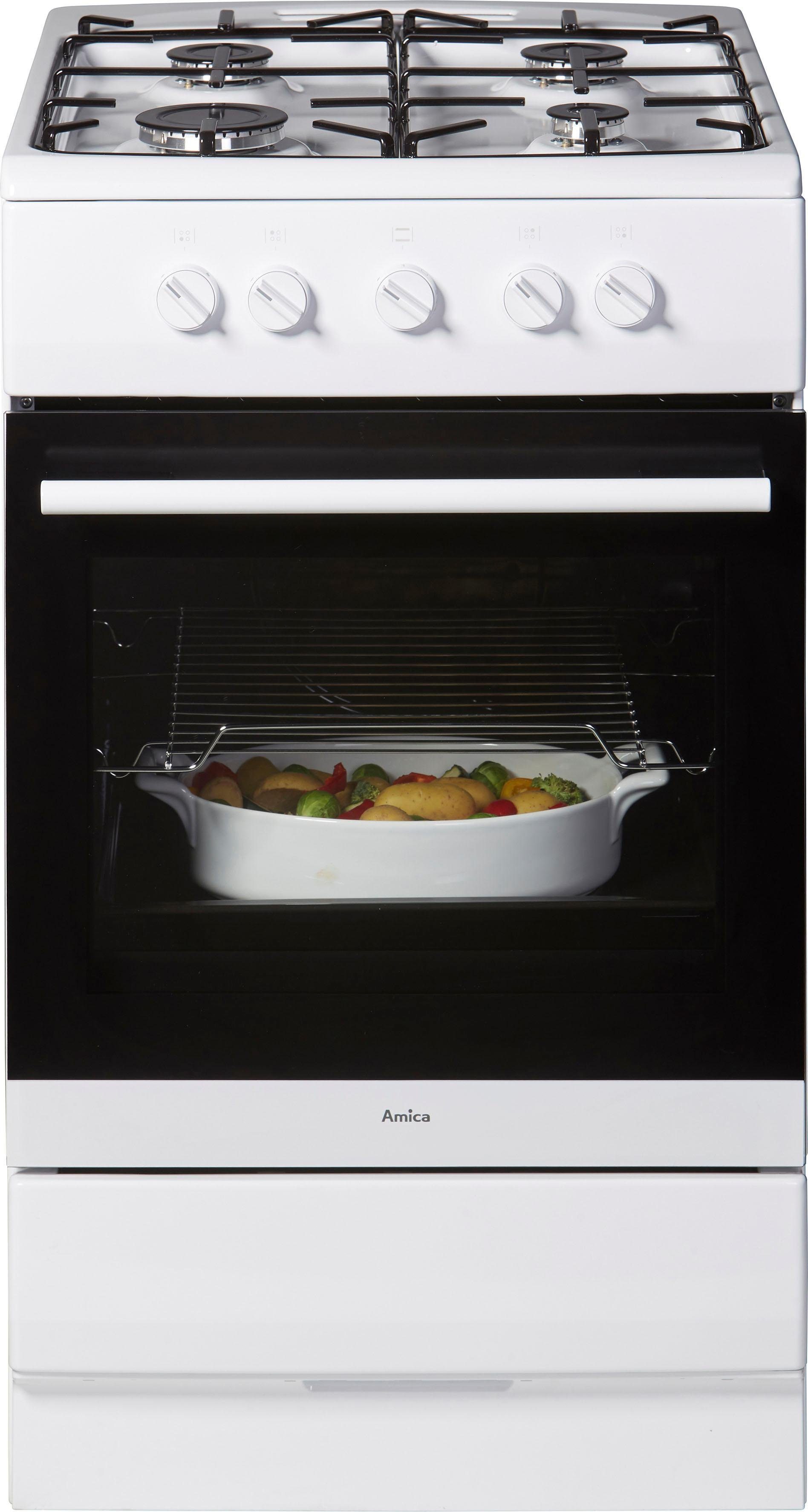 Amica Gas-Standherd SHGG 11502 W, Klassisches Kochen mit direkter Gasflamme und vertrauter Bedienung