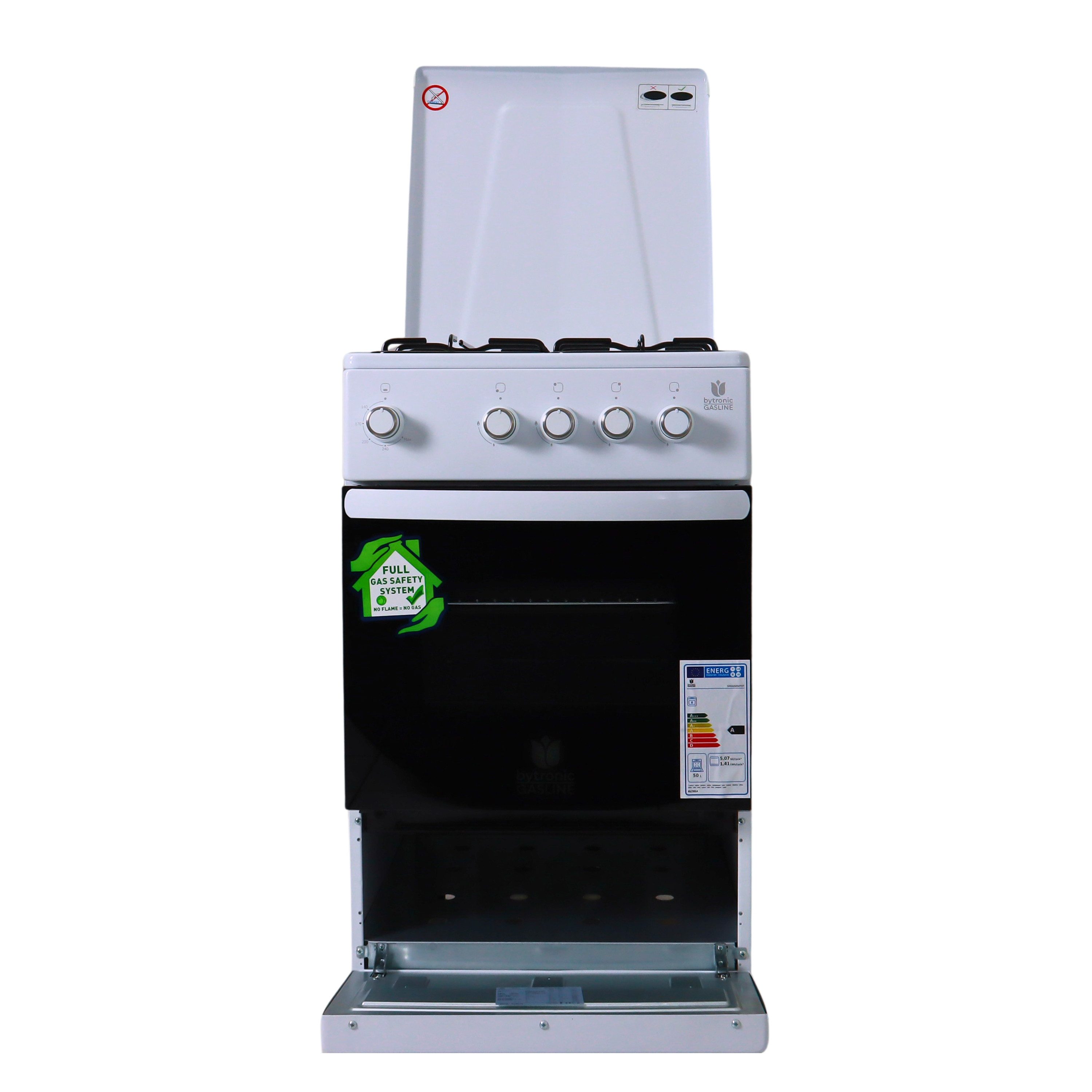 Gasline Gas-Standherd Camping-Herd SHGG5050THT, mit Gasbackofen mit Thermostat, abnehmbare Topfträger,Weiß, Zündsicherung, Erdgas/Propangas, 20mbar/50 mbar – Bild 5 von 5