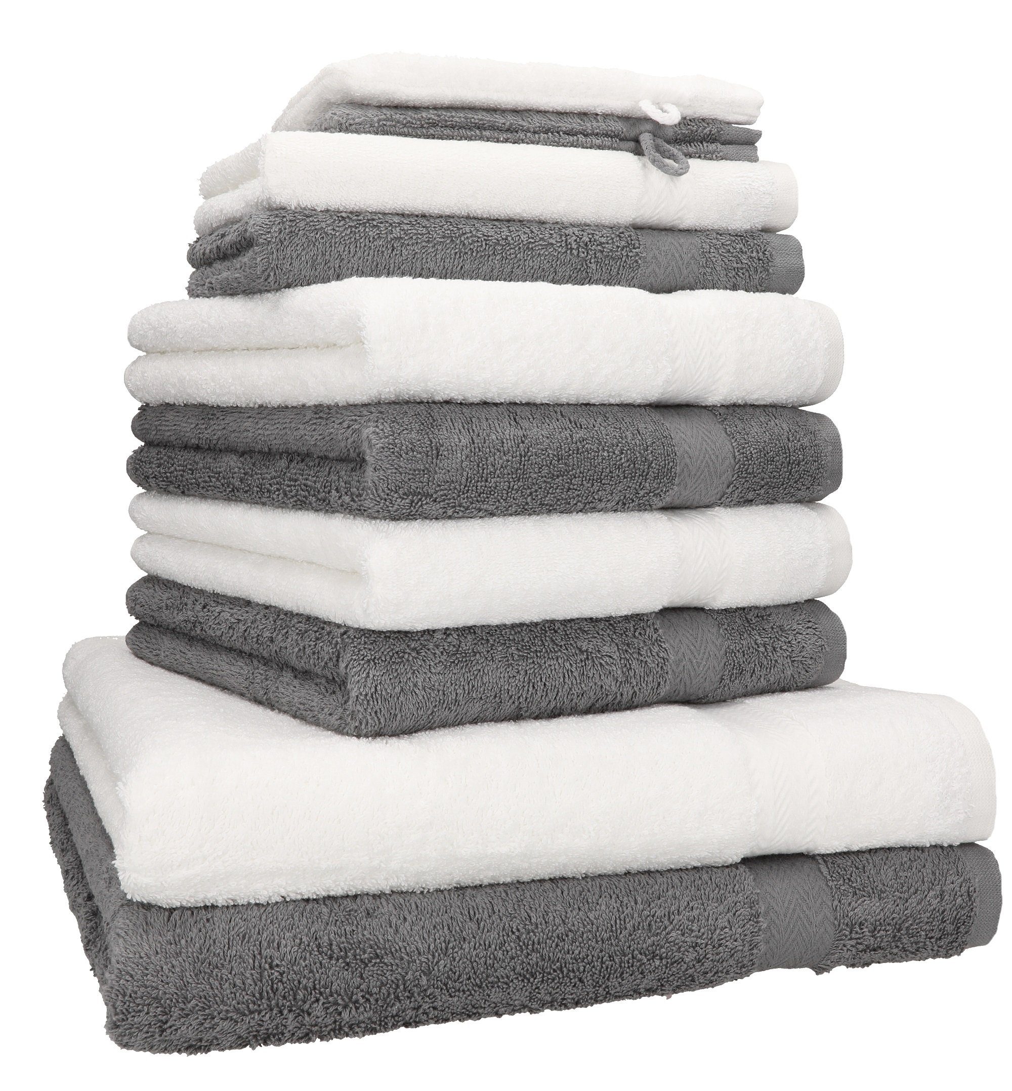Betz Handtuch Set 10-TLG. Handtuch-Set Premium Farbe Anthrazit & Weiß, 100% Baumwolle, (10-tlg)