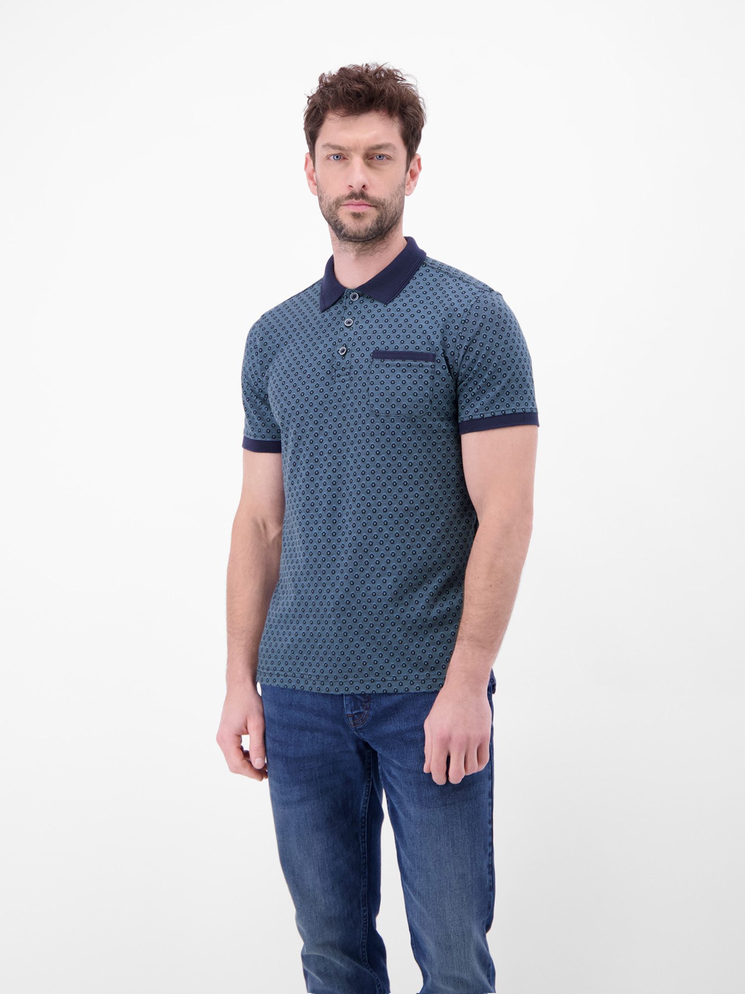 LERROS Poloshirt Poloshirt in 2-Tone-Optik und All-over-Print