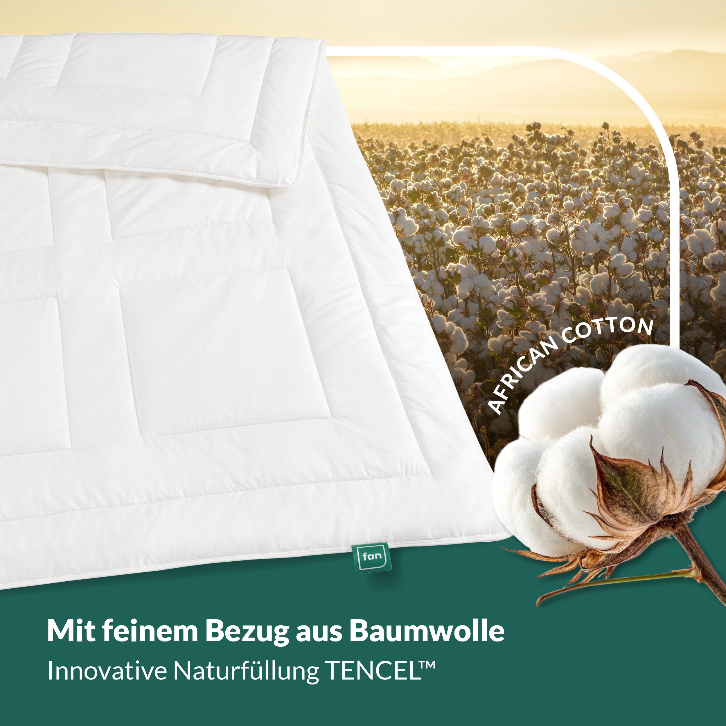 fan Naturfaserbettdecke African Cotton, 135x200 cm und weitere Größen, Füllung: 100% Lyocell (TENCEL), Bezug: 100% Baumwolle, Bettdecke für Winter oder Sommer.  – Bild 4 von 5