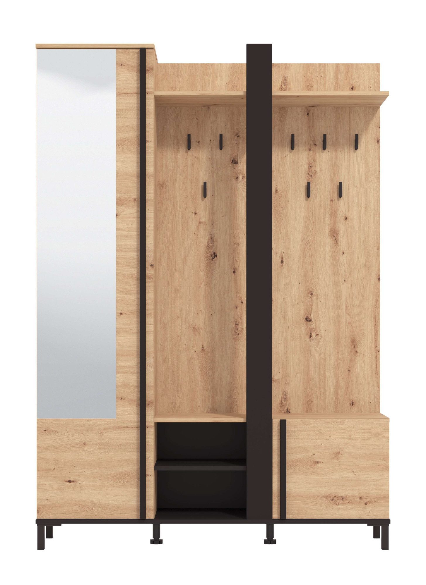 Home affaire Kompaktgarderobe Nino Flurgarderobe, Dielenschrank, Flurmöbel, Garderobe, Breite 135 cm Schuhschrank, Spiegel, Haken, viel Stauraum, ideal für kleine Räume