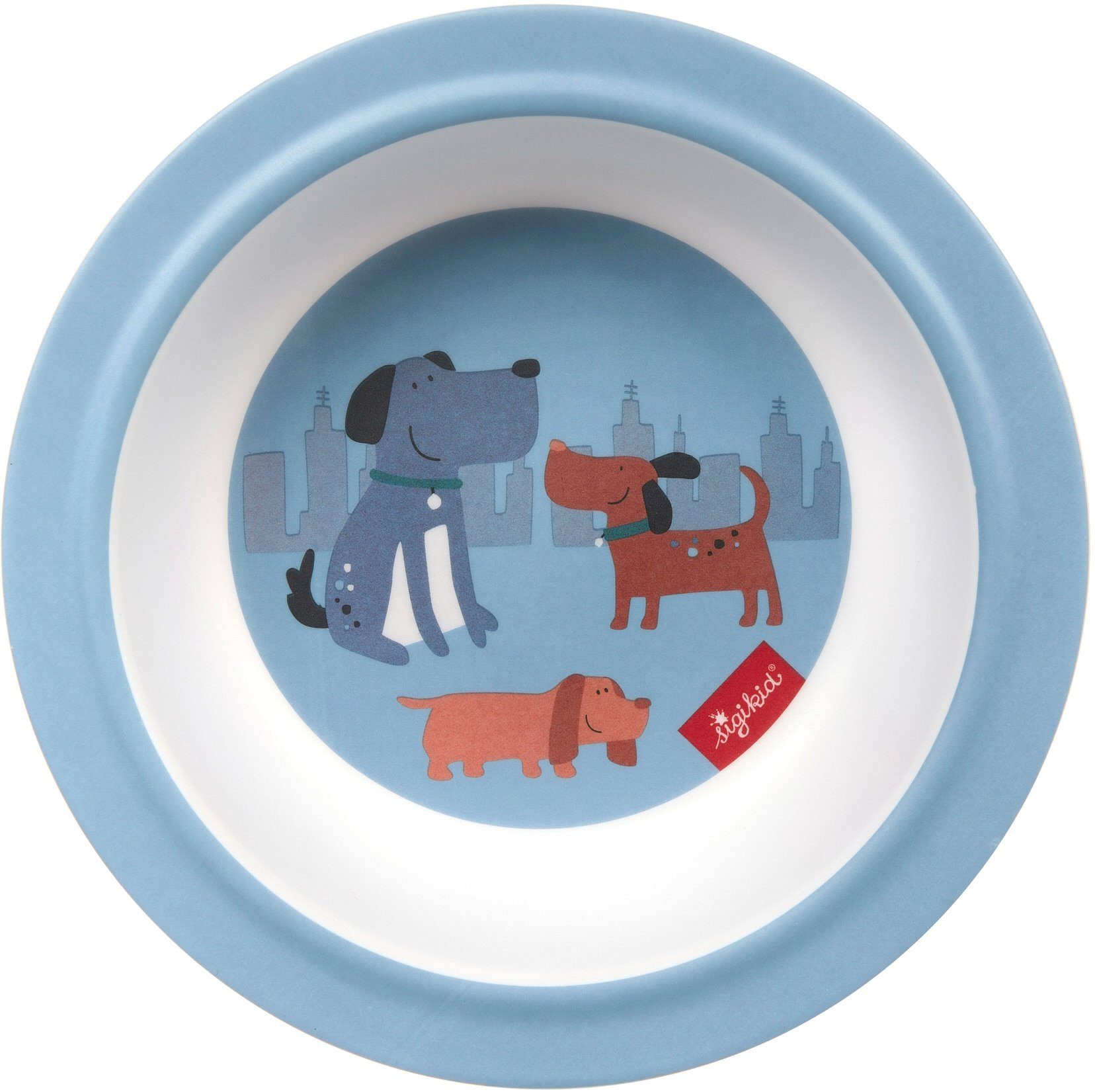 Sigikid Kindergeschirr-Set Hunde, & blau Griffen, Gabel zwei Löffel Schüssel, Tasse mit Teller, 1 Personen, mit Hunde, Melamin