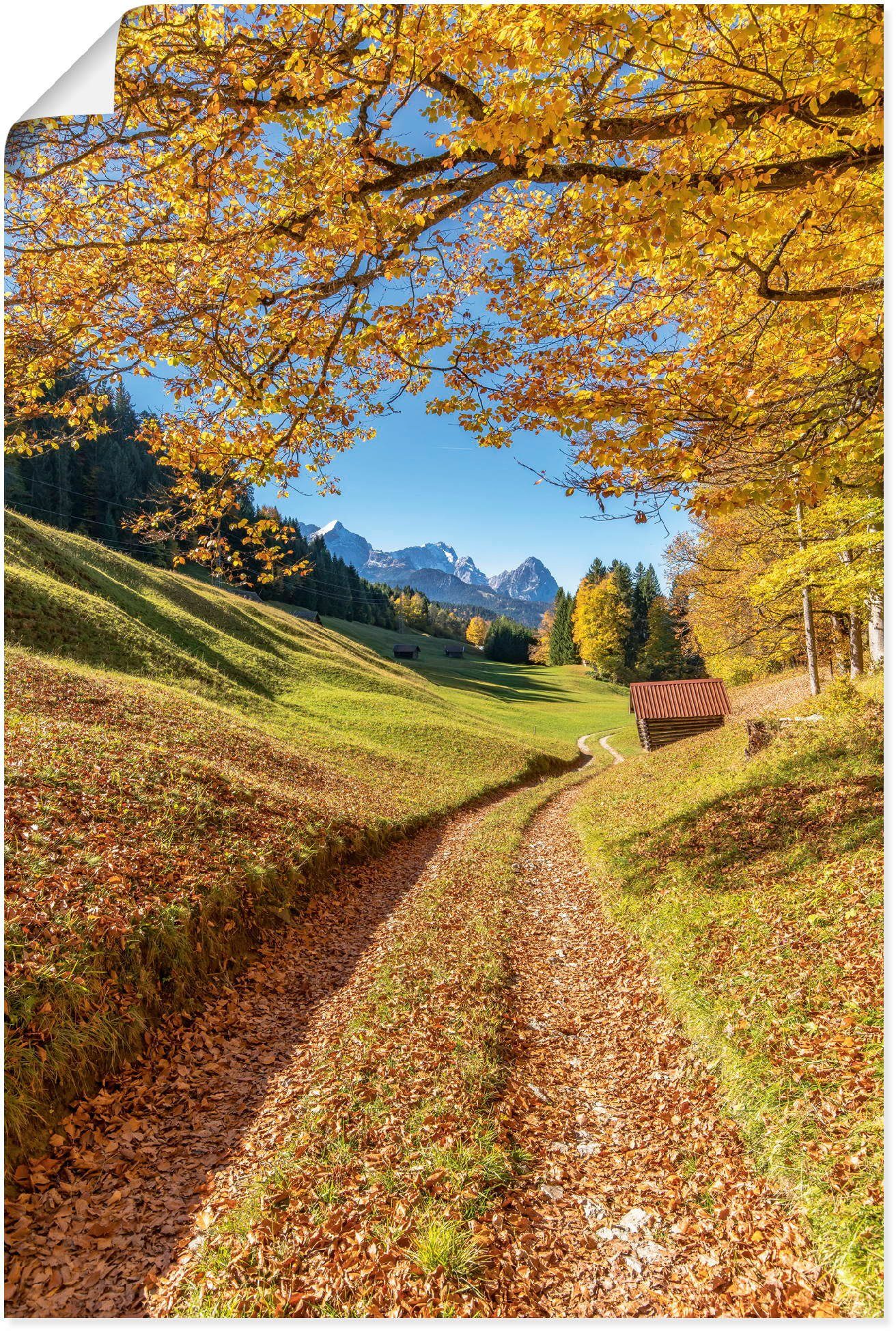 Artland Wandbild Wandaufkleber & versch. (1 oder Poster Alpenbilder St), gelb Alubild, in Bayern, Herbst Leinwandbild, als Größen in Berge