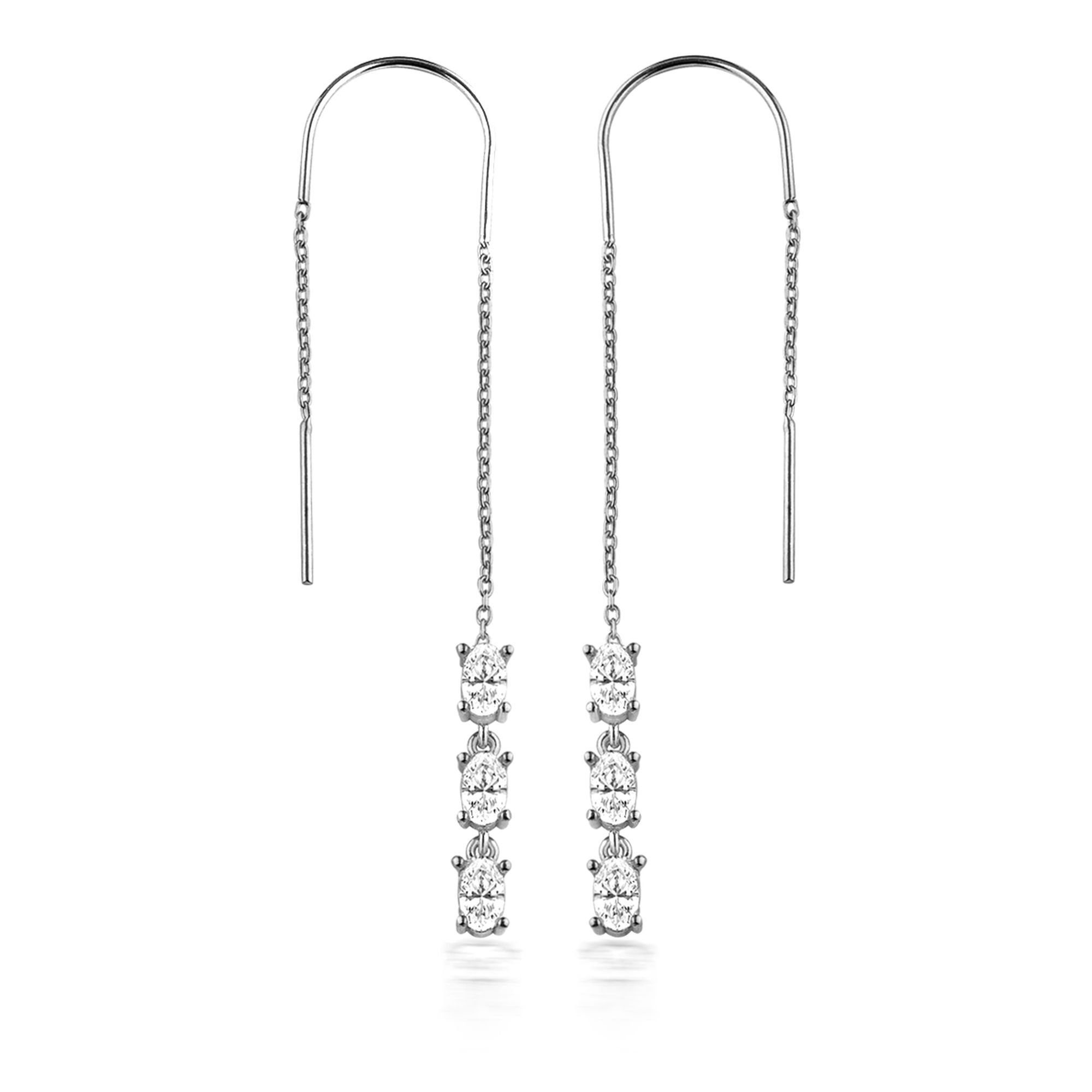 dKeniz Paar Ohrhänger 925/- Sterling Silber rhodiniert Glänzend 8cm Zirkonia  Weiß, Perfekte Ergänzung zum Outfit