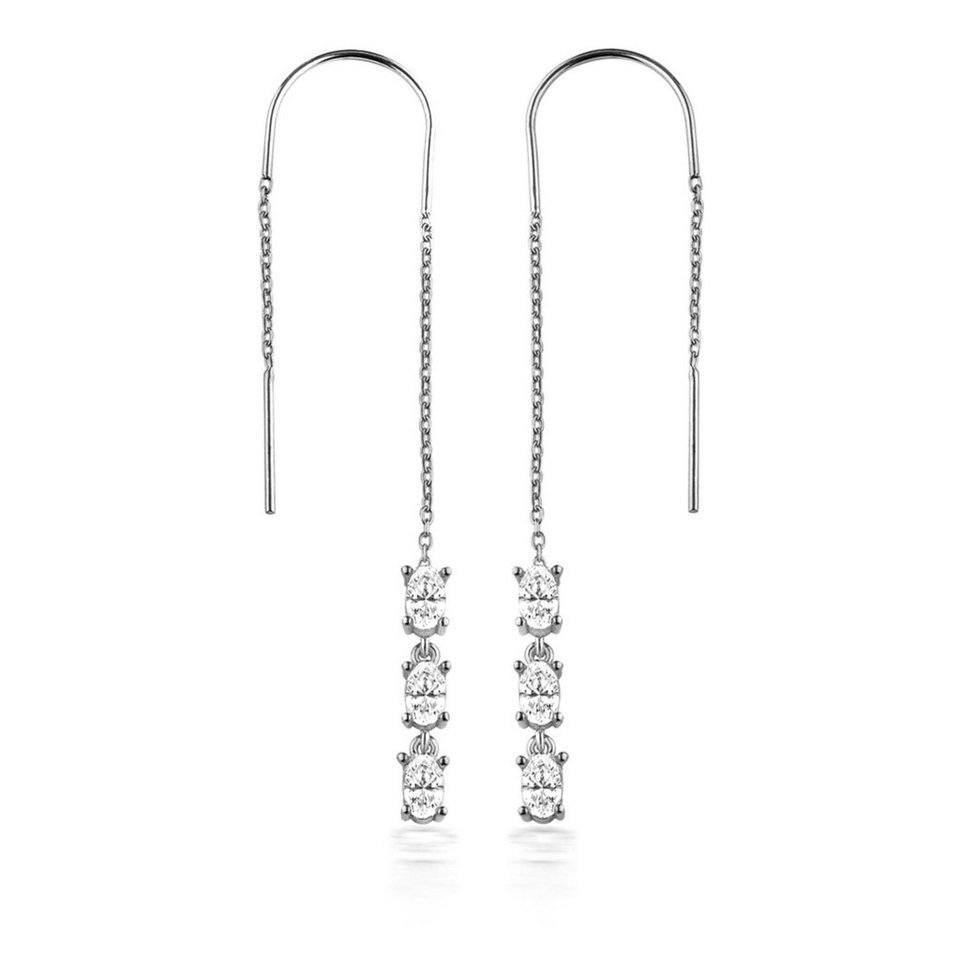dKeniz Paar Ohrhänger 925/- Sterling Silber rhodiniert Glänzend 8cm Zirkonia  Weiß, Perfekte Ergänzung zum Outfit