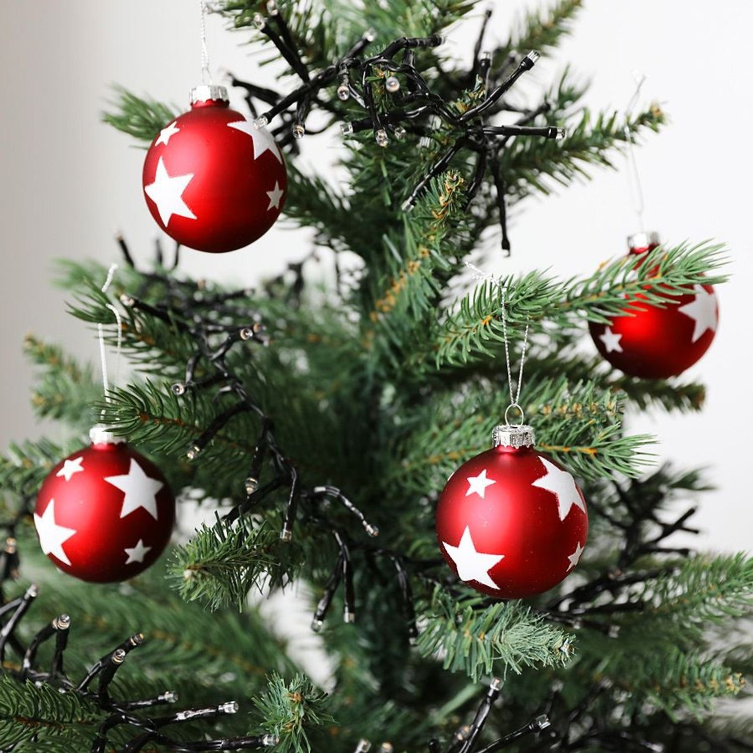 BURI Weihnachtsbaumkugel Glas-Weihnachtsbaumkugeln 4er-Set Christbaumkugeln Stern Weihnachtsschmuck / weiß