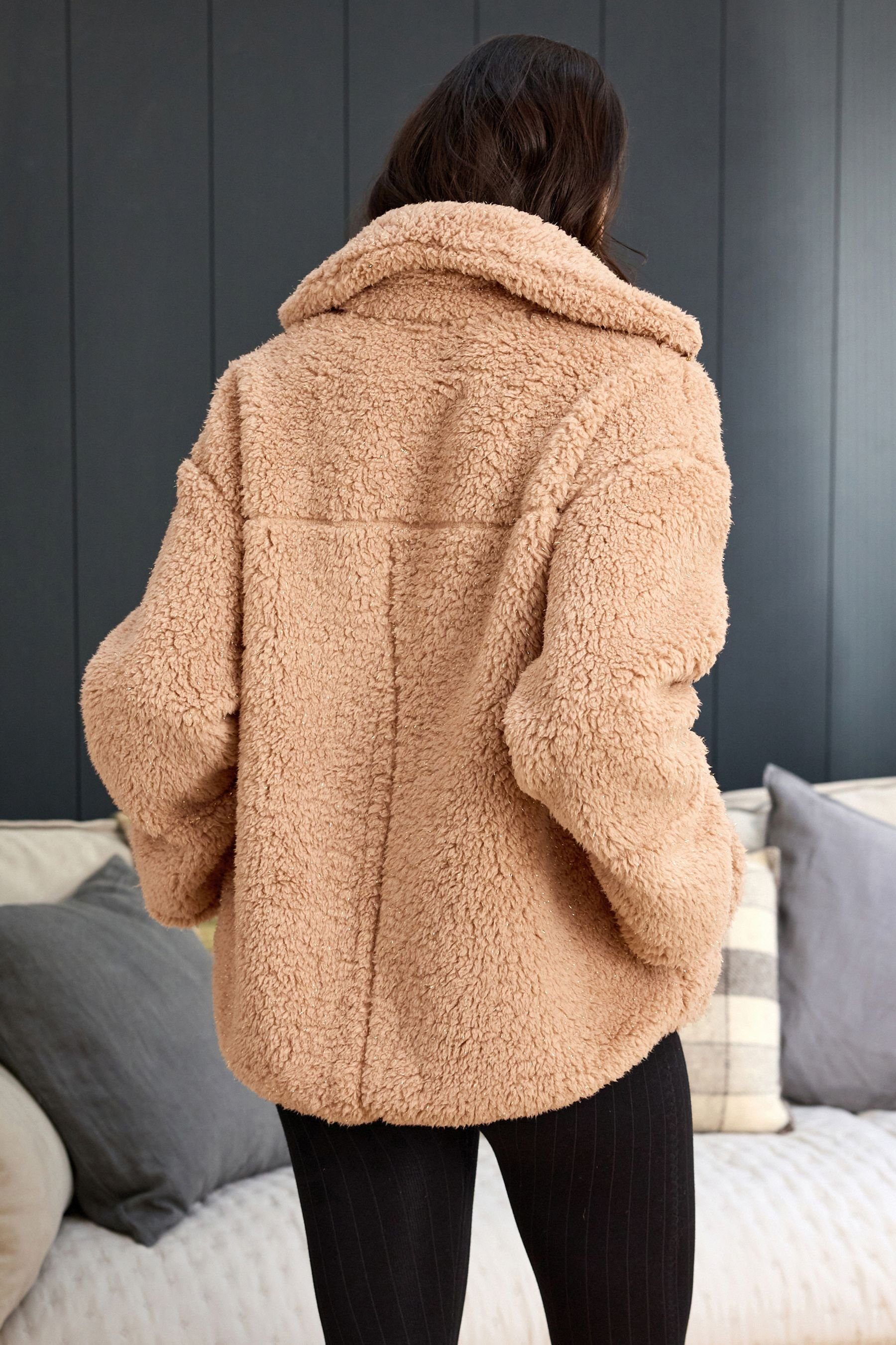 Reißverschluss, mit Petite Next Fleecepullover Borg-Oberteil (1-tlg) Neutral halbem