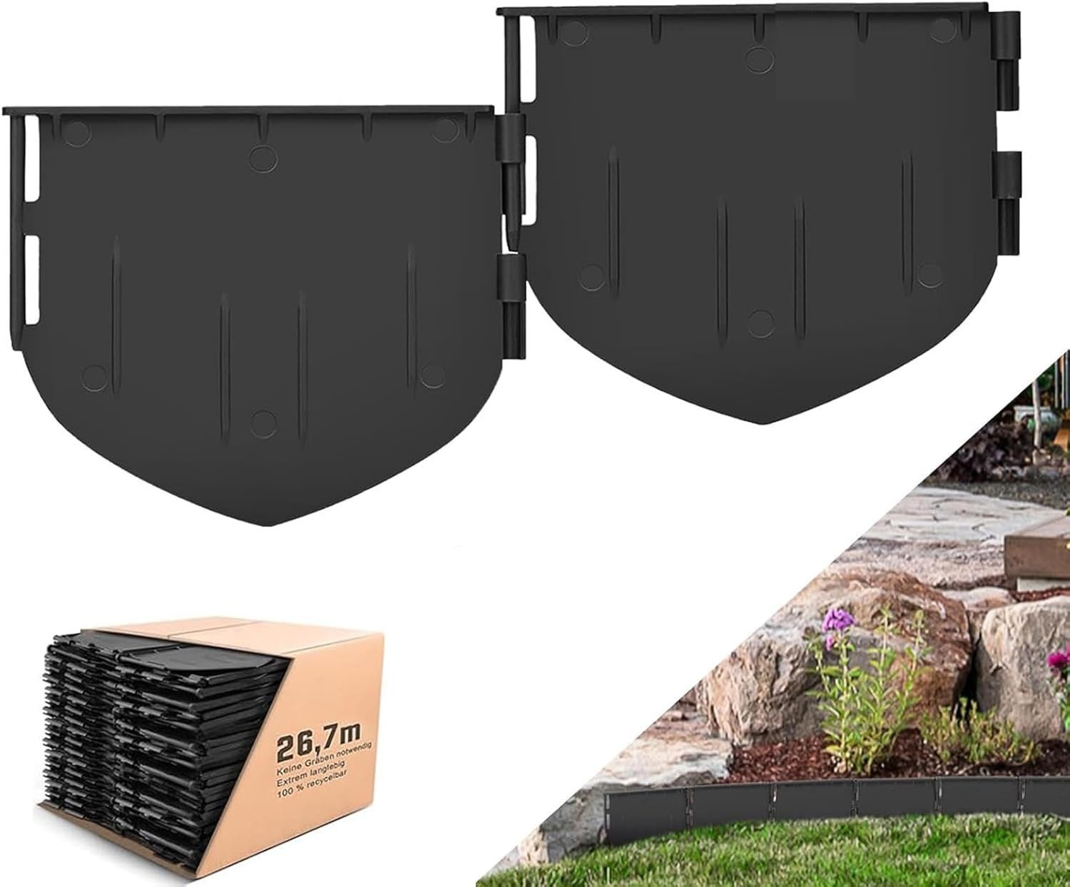 XERSEK Beetumrandung Rasenkante Kunststoff Beeteinfassung Garten Border Begrenzung, Gesamtlänge 26.7 Meter, Stecksystem HxBxD 153 x 131cm x 10mm, Einfach Einschlagen / Keine Gräben Ausheben