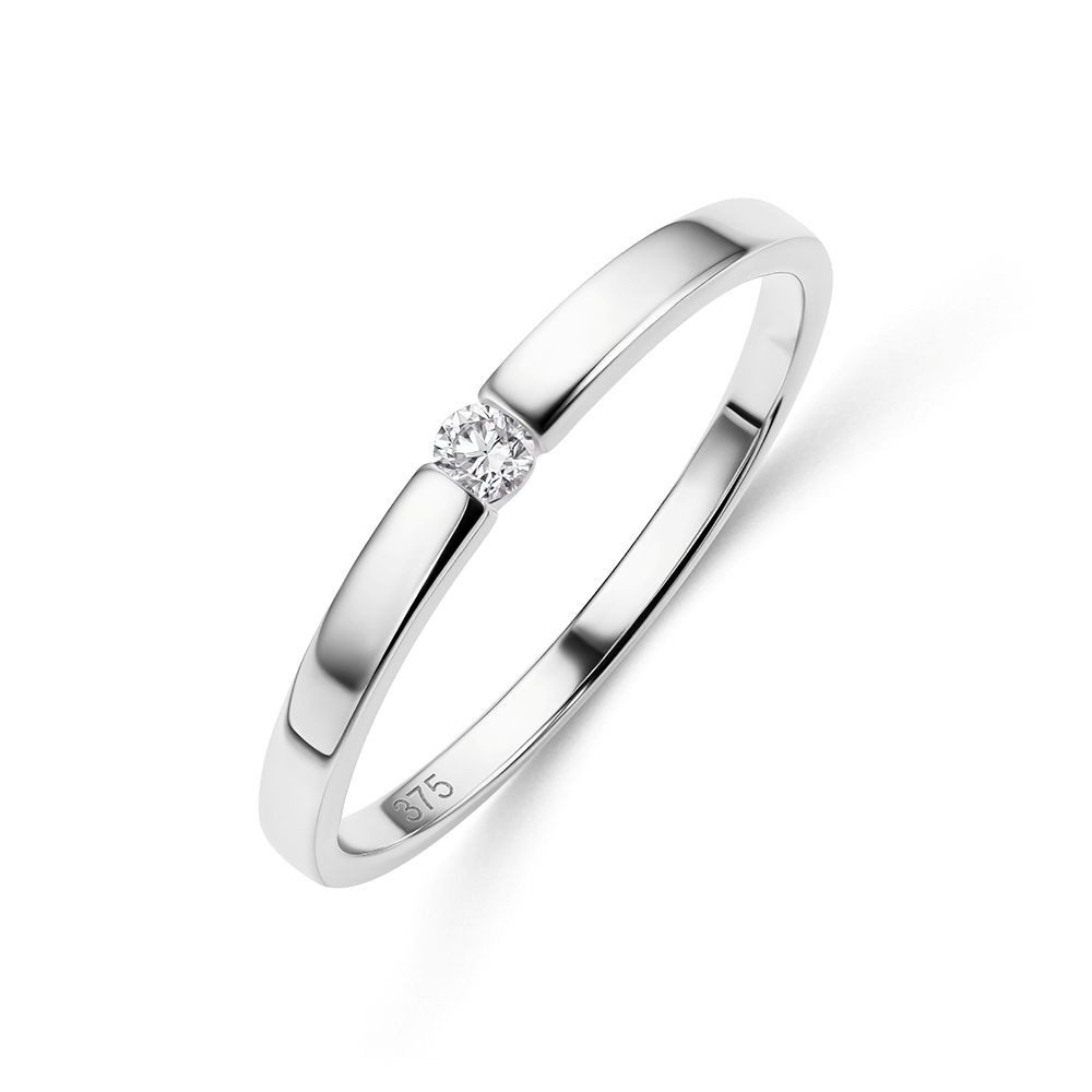Miore Verlobungsring Damen 9K Weißgold Solitär Diamant in 0,05ct, 0,10ct, 0,15ct, 0,25ct, in Spannfassung - Echtgold