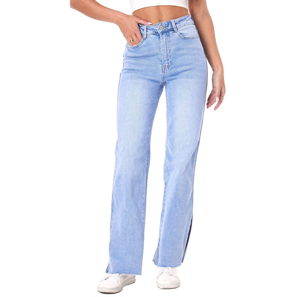 Ital-Design Straight-Jeans Lässige Damenjeans mit seitlichen Details für Alltag (90727810) Destroyed-Look Stretch High Waist Jeans in Hellblau