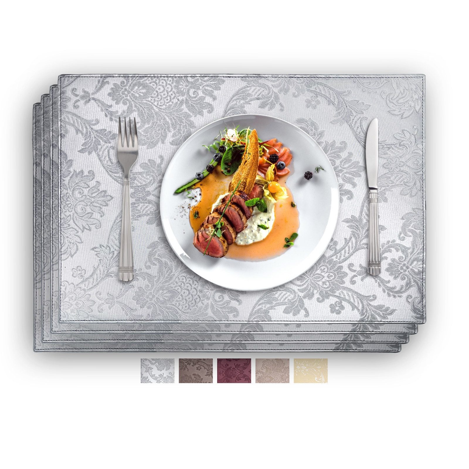Vivi Idee Platzset Geprägte luxuriöse Tischsets Tischmatte Kunstleder, abwischbar, wasserdicht, Anti-Rutsch, beidseitig, 46 x 31 cm, 4er Set