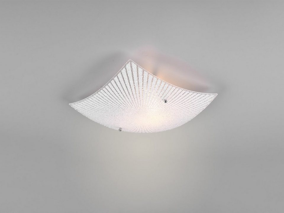 meineWunschleuchte LED Deckenleuchte, LED wechselbar, Warmweiß, flache  Lampenschirme Opal-Glas Weiß mit Silber Dekor Design, Ø30cm