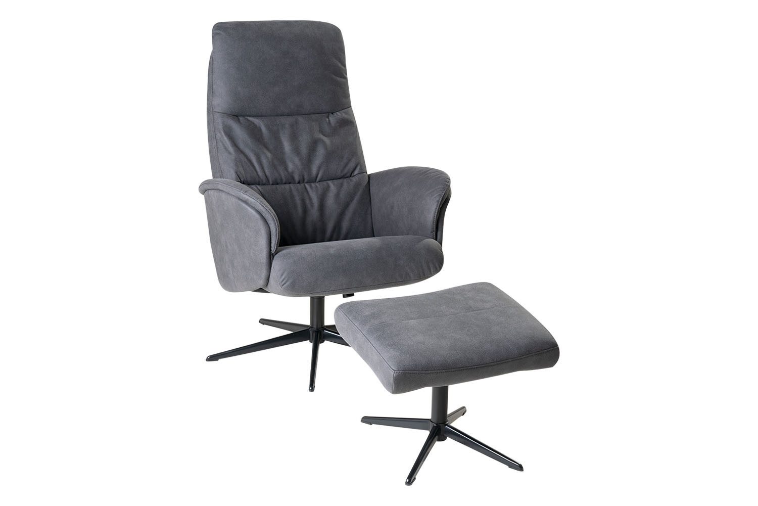 Hjort Knudsen Relaxsessel KALYPSO, Anthrazit, Schwarz, Mikrofaserbezug, Metallgestell, mit Hocker, 360 Grad drehbar, Relaxfunktion