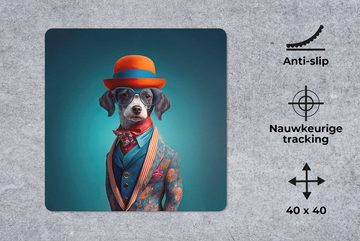MuchoWow Gaming Mauspad Hund - Jacke - Blumen - Porträt - Blau (1-St), Mousepad mit Rutschfester Unterseite, Gaming, 40x40 cm, XXL, Großes