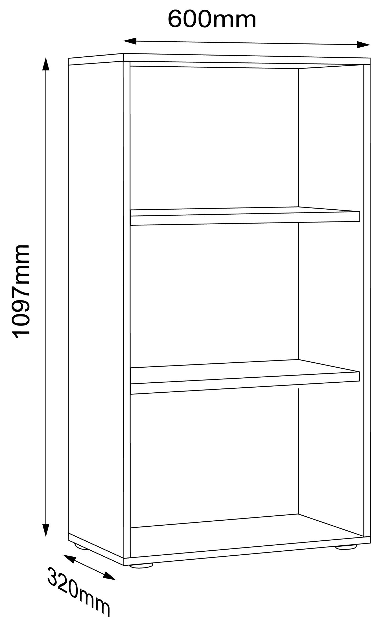 VCM Standregal Salia B. 60 x T. 33 x H. 110 cm, Offener Stauraum für Ordner, Akten und Bücher, 3 Fächer, Holzwerkstoff – Bild 5 von 5