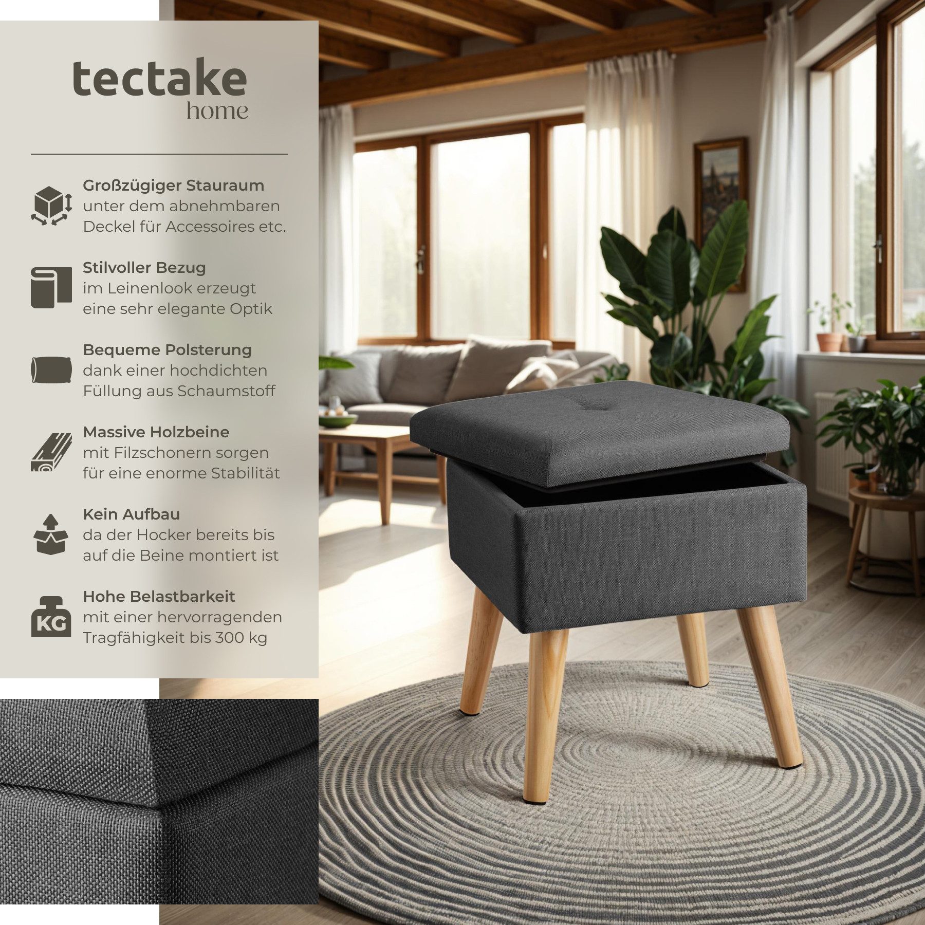 tectake Sitzhocker Elva, quadratisch günstig online kaufen