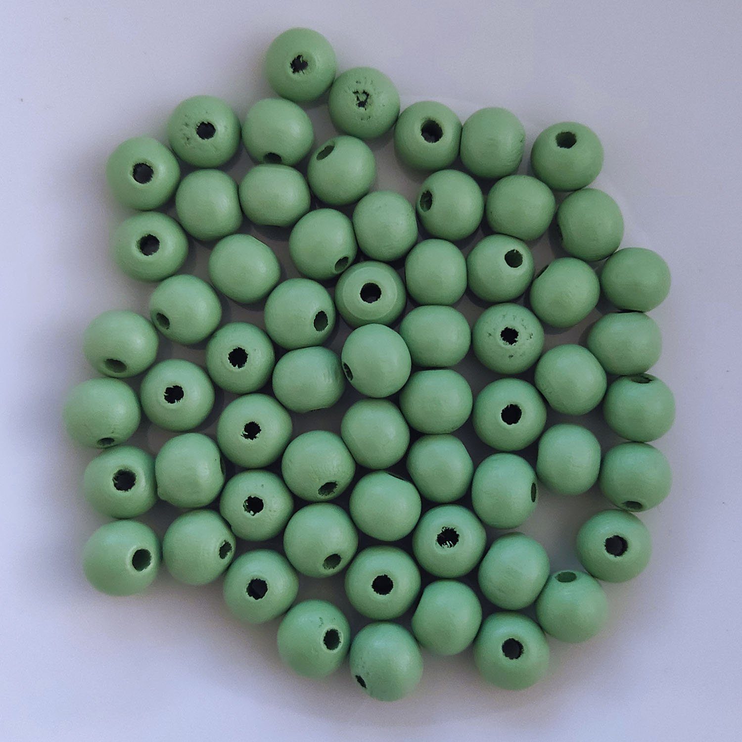 Kopper-24 Bastelperlen Holzperlen rund, 60 Stück, 10 mm, Grün Mintgrün