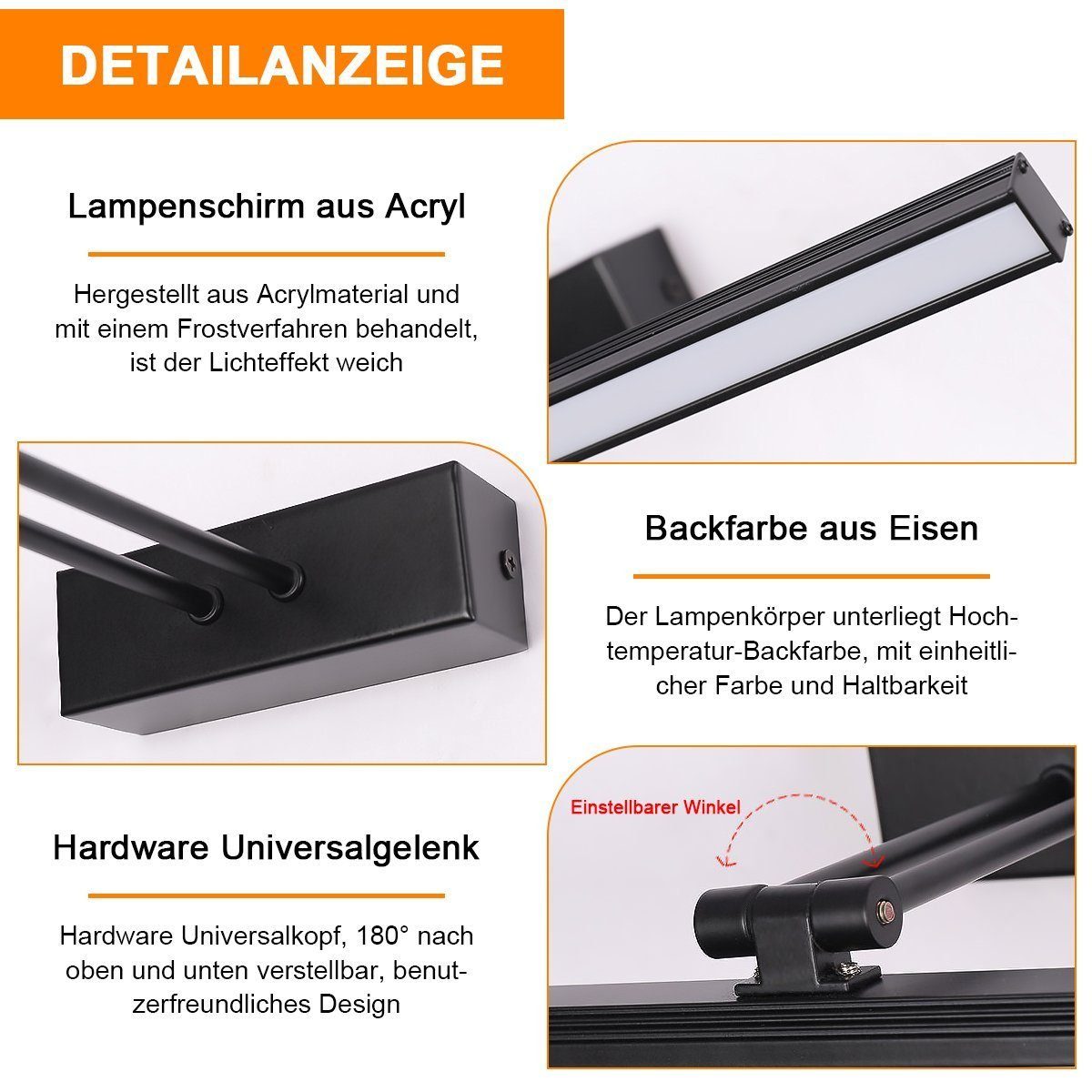 Badleuchte Spiegellampe,8W LED Spiegelleuchte DOPWii Schwarz weiß,Spiegellampen