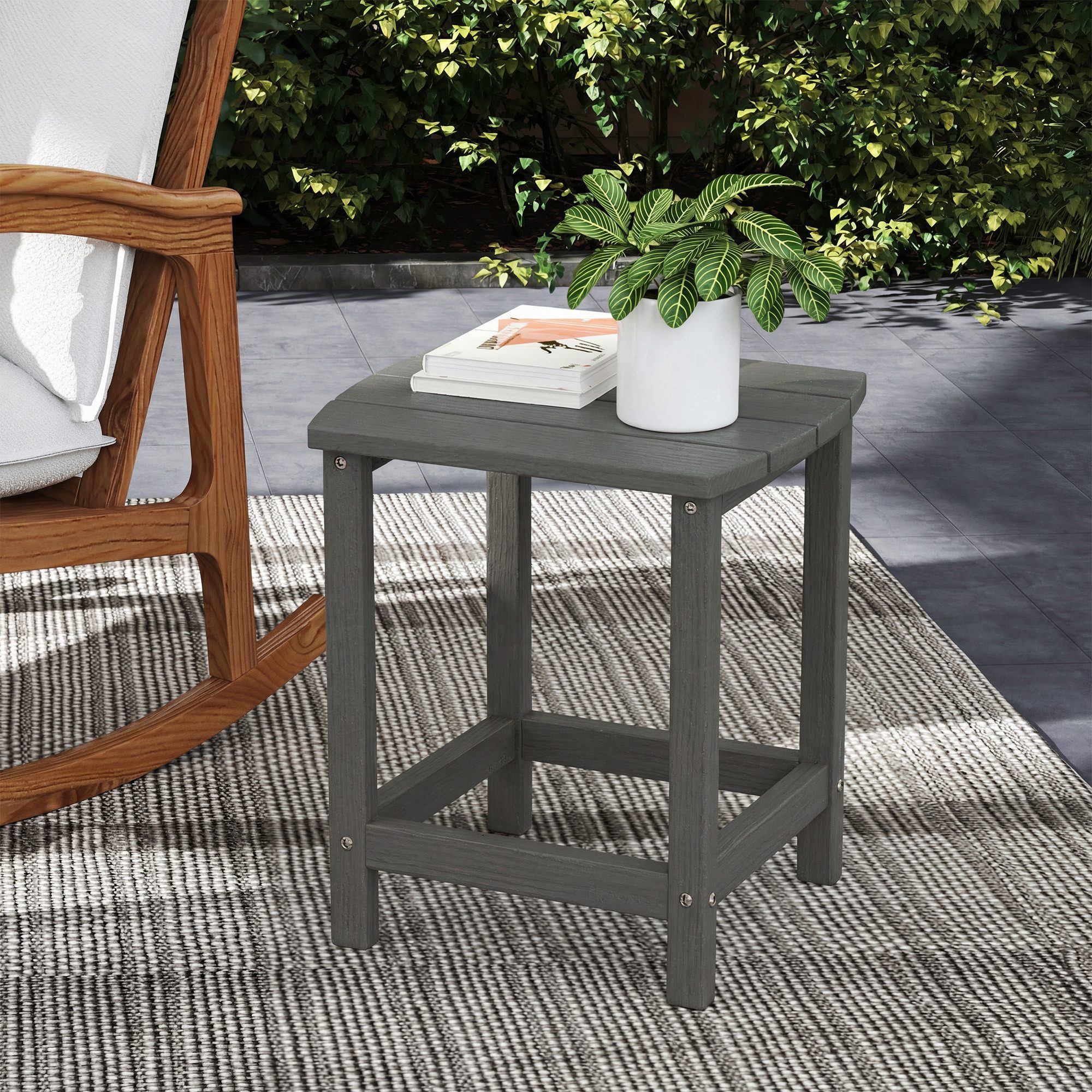 Outsunny Beistelltisch aus HDPE, Esstisch Outdoor, Campingtisch, Terrassentisch (Wetterfest Balkontisch, 1-St., Gartentisch), für Garten Terrasse Balkon 48 x 37 x 46 cm Grau