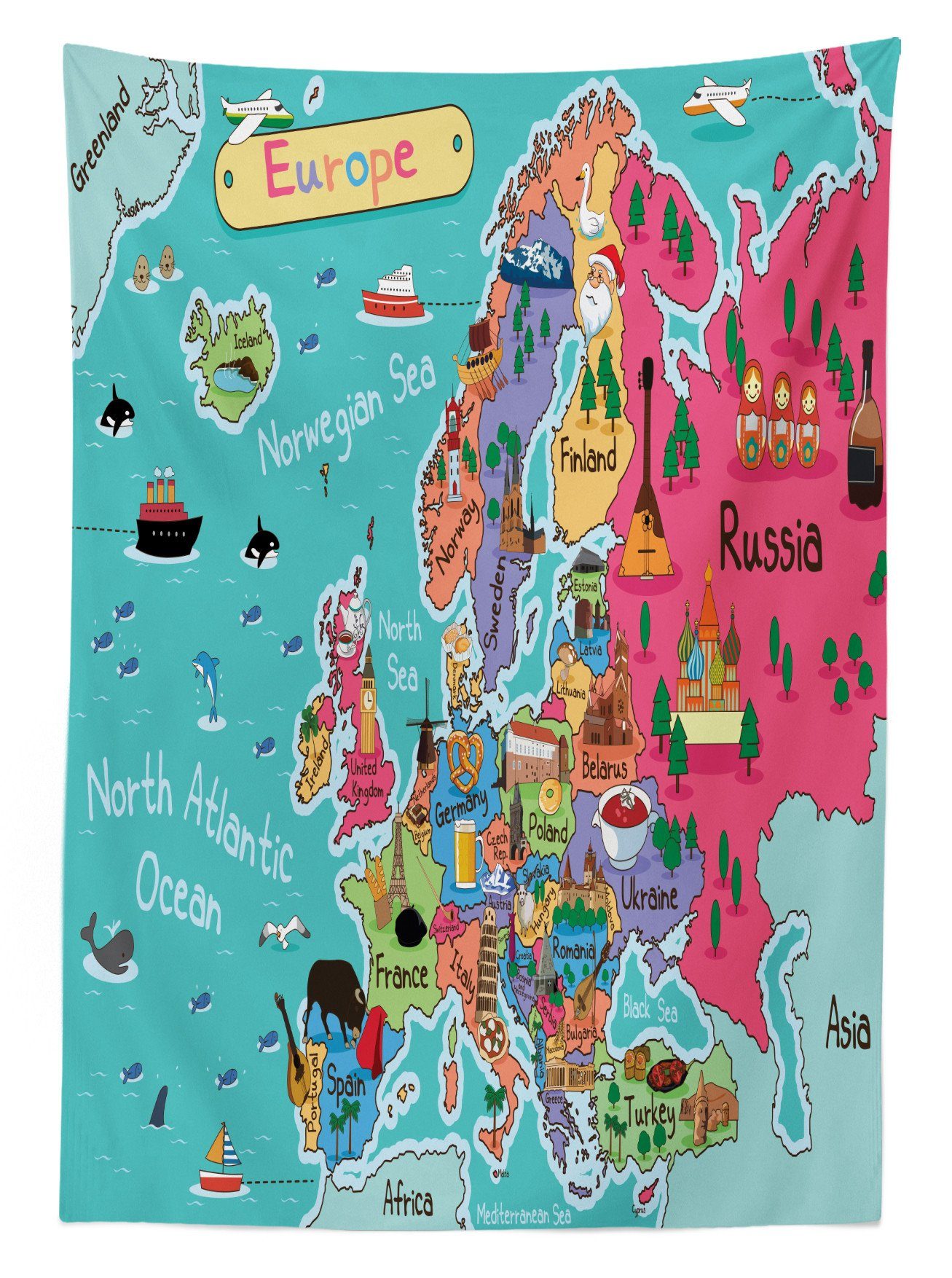 Klare Für Karte Tischdecke Bereich Karte Außen Farbfest Cartoon geeignet Orientierungspunkt Waschbar den Farben, Abakuhaus Europa