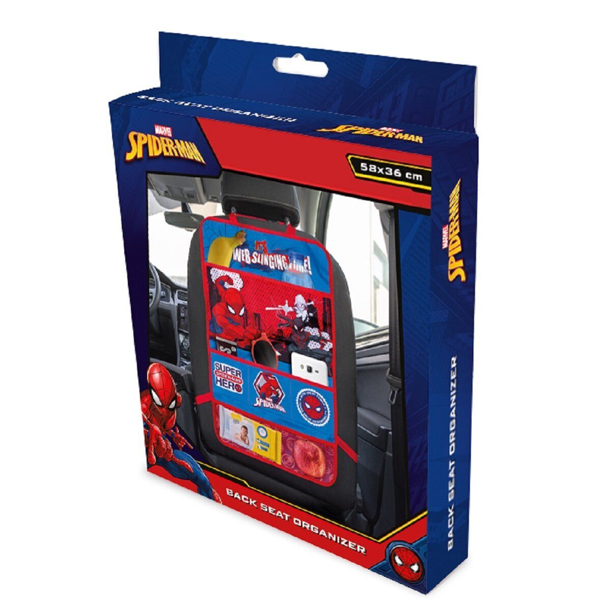 MARVEL Rücksitzorganizer Spiderman 2-in-1 Auto-Organizer – Ideal für Kinderwagen und Autositze