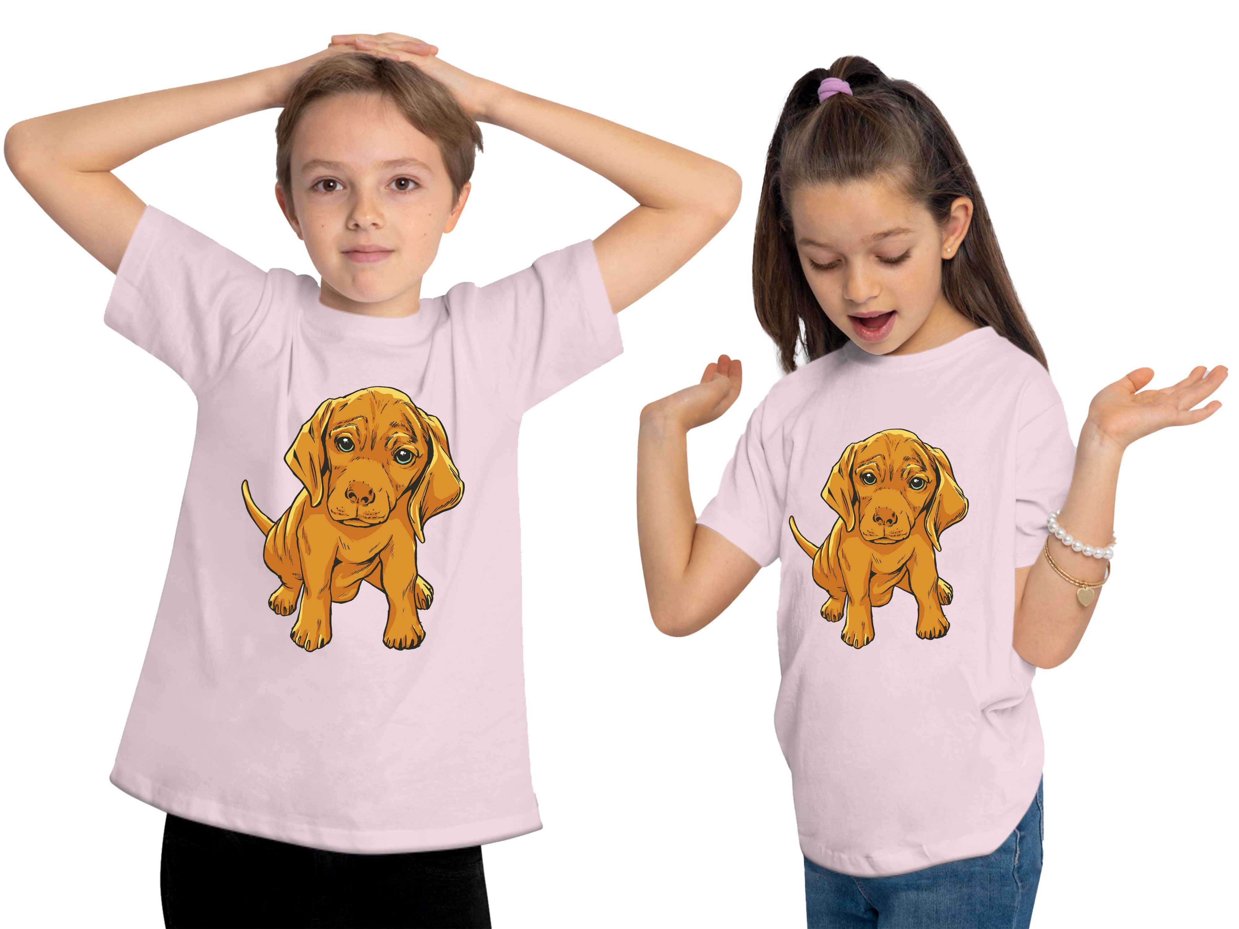 bedruckt i230 T-Shirt Süßer Baumwollshirt mit MyDesign24 Hunde Kinder Print-Shirt - Welpe rosa Aufdruck,