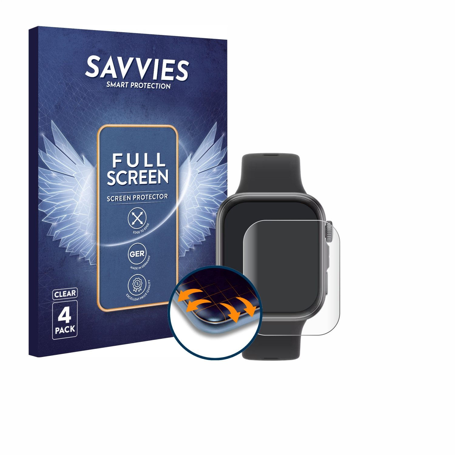 Savvies Displayschutzfolie Fullscreen Schutzfolie für Huawei Watch Fit 4, 4 Stück, Displayschutz Folie Fullcover Klar Transparent
