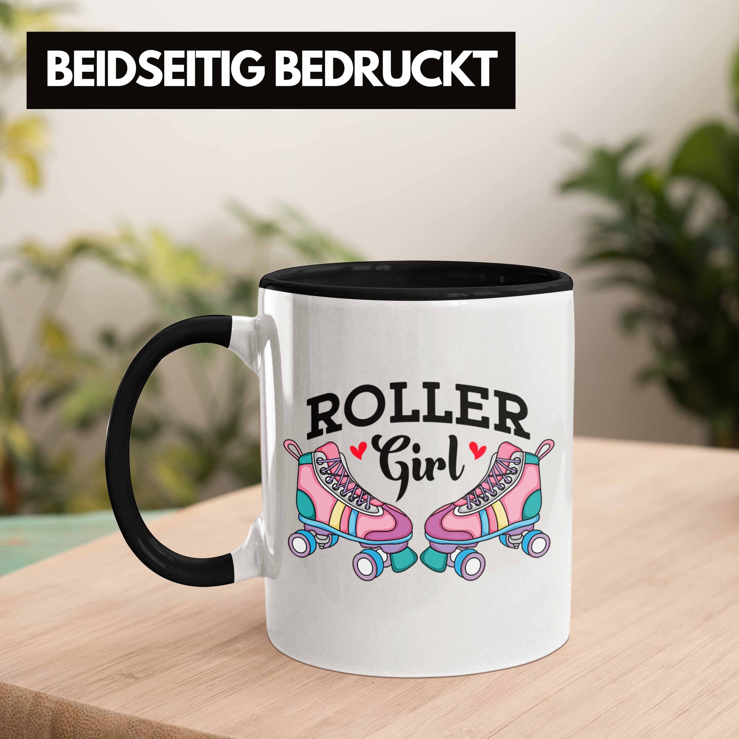 Nostalgie 80er für Roller Tasse Trendation Girls "Roller Schwarz Tasse Girl" Geschenk Rollschuh
