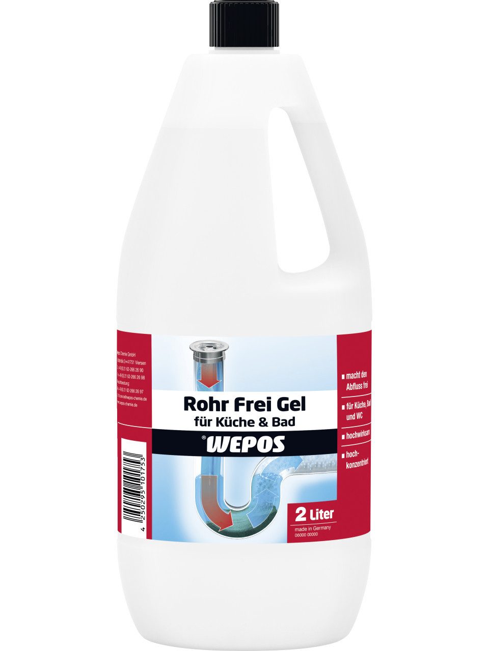 WEPOS CHEMIE GMBH Wepos Rohr Frei Gel für Küche und Bad 2 L Badreiniger
