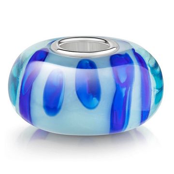 Materia Bead Glas Charm Perle Muster Punkte Blau Hellblau 1167, Hülse aus 925 Sterling Silber