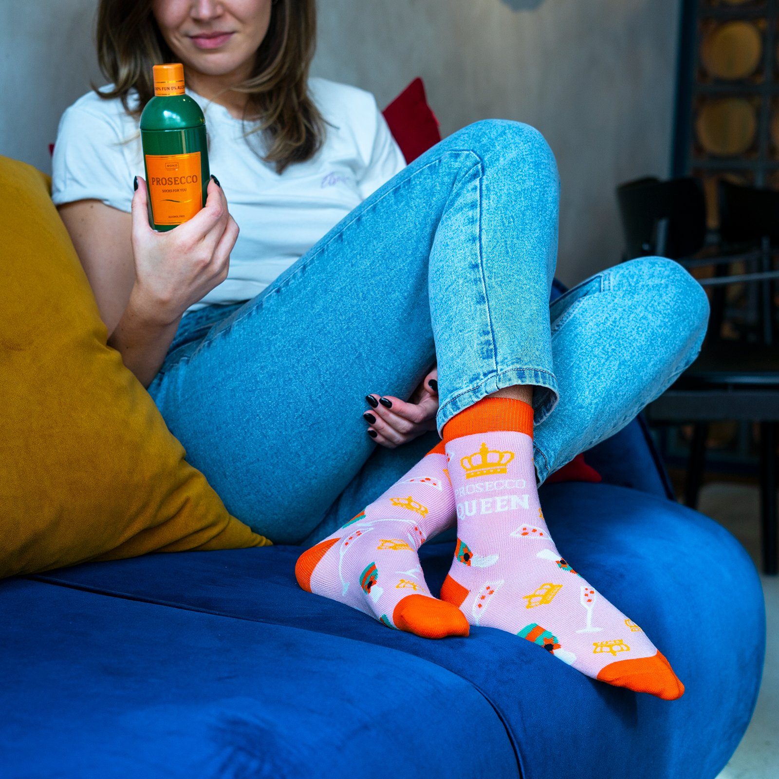 Soxo Socken Lustige (Flasche, Damen Socken Bunte 35-40EU Prosecco Set) Geschenke Für Getränke 1-Paar, Frauen
