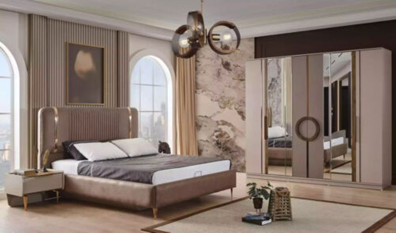 Set Nachttische Schlafzimmer Design + 1xSchminktisch in Möbel Komplettschlafzimmer Italy + + Bett Made tlg. 2x (6-St., 6 1xKleiderschrank JVmoebel + 2xNachttische 1xBett 1xSpiegel), Modern,