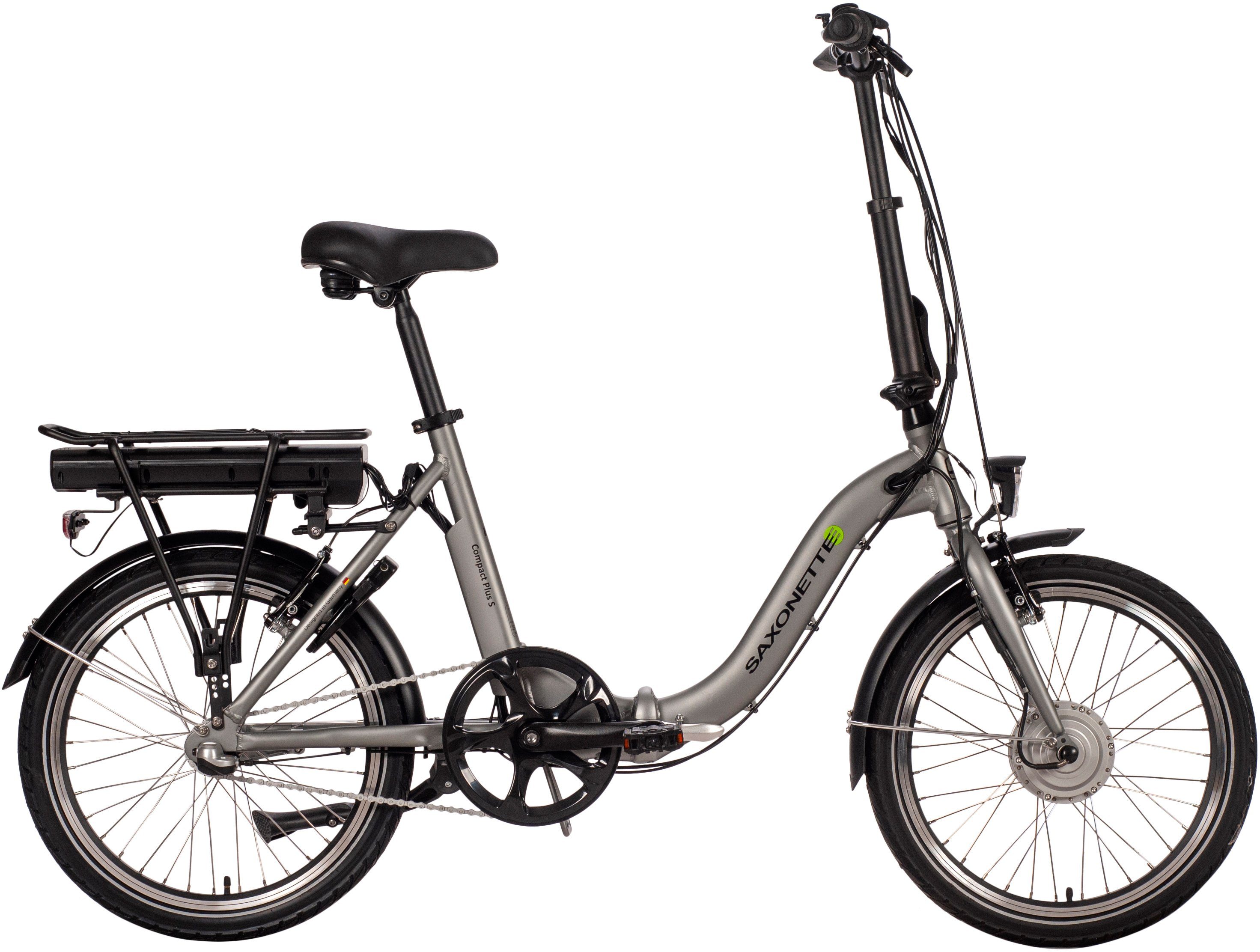 SAXONETTE E-Bike Faltrad Compact Plus S, 3 Gang, Nabenschaltung, Frontmotor, 375 Wh, (mit Akku-Ladegerät), Pedelec, Elektrofahrrad für Damen u. Herren