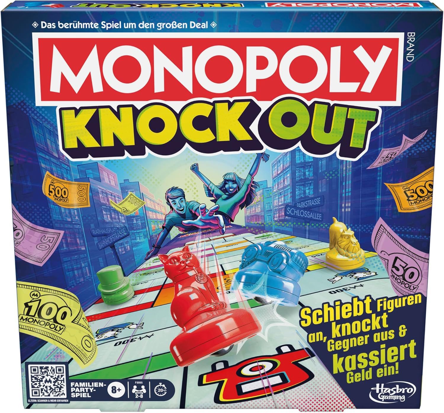 Hasbro Spiel Monopoly Knockout extra Harte Version bis zu 8 Spieler für Familien 8+, Monopoly Knockout