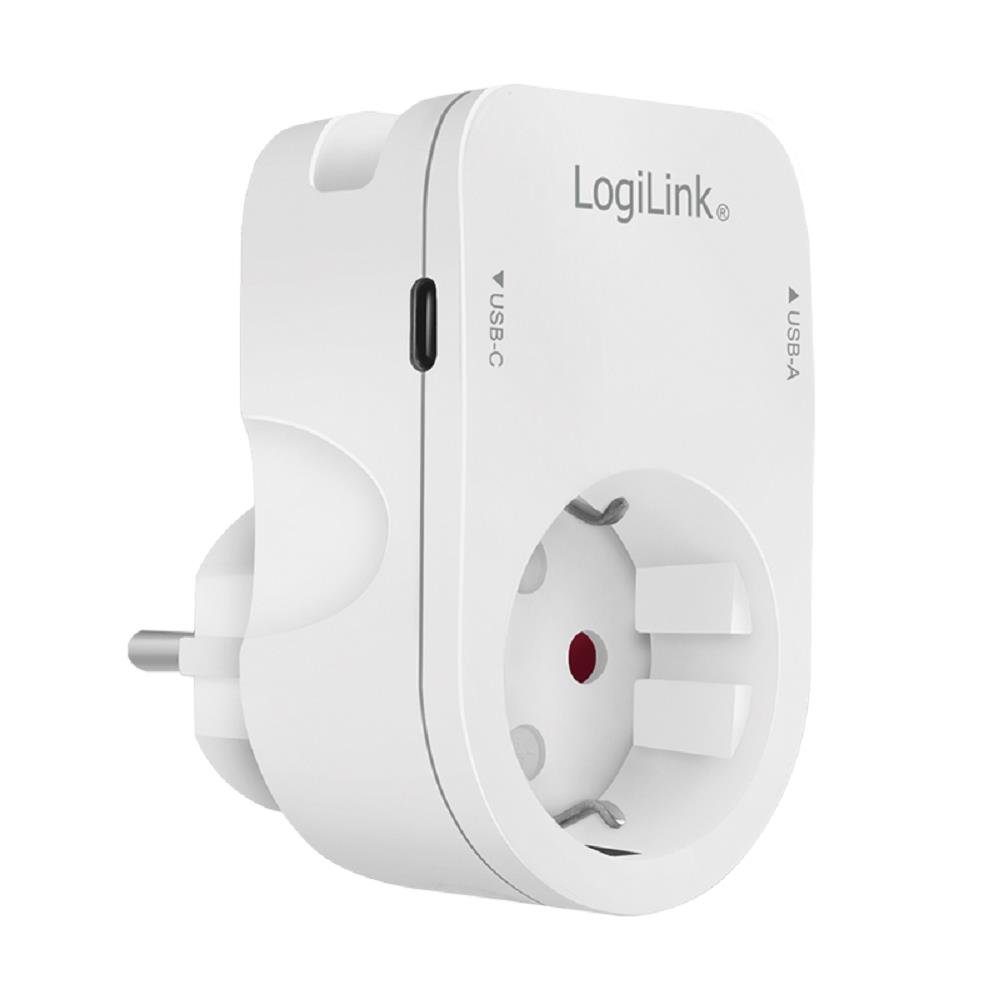 LogiLink Steckdose 7/3, USB-A Schutz, CEE Ablegehalterung, mit IP20 Anschlüsse, 1-St., Smartphone Steckdosenadapter USB-C Ablagefläche
