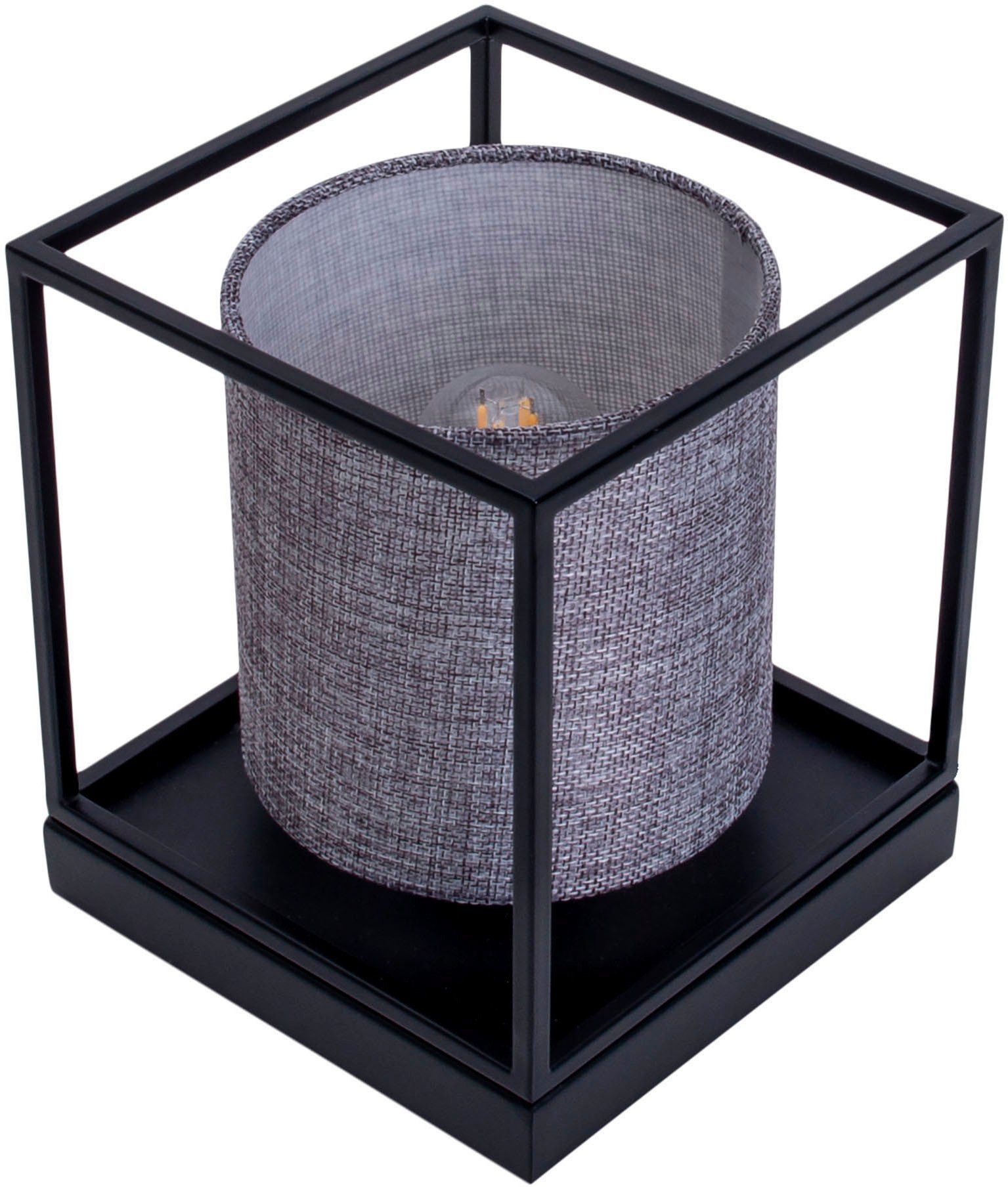 grau, schwarz, Textilschirm Metall näve Leuchtmittel, Tischleuchte 1x E14 Würfelform, Kippschalter, Beta, ohne