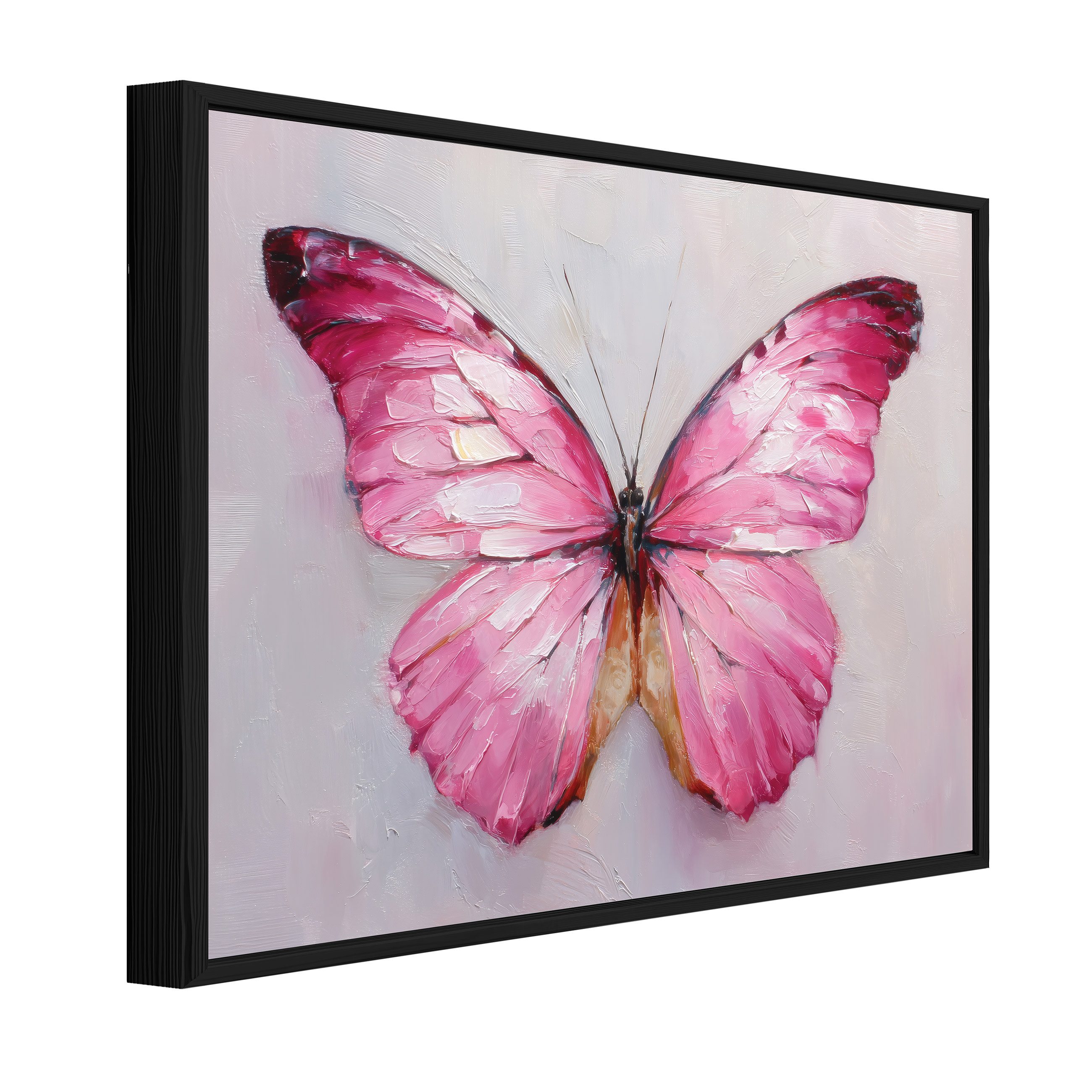 Wallarena Leinwandbild Schmetterling Weiß Rosa Modern Wandbilder Wand Deko XXL Bilder, Schmetterling (groß Bilder Wohnzimmer Schlafzimmer Einteilig, 1 St), Bild mit Rahmen Wohnzimmer Schlafzimmer Küche Deko 40x30