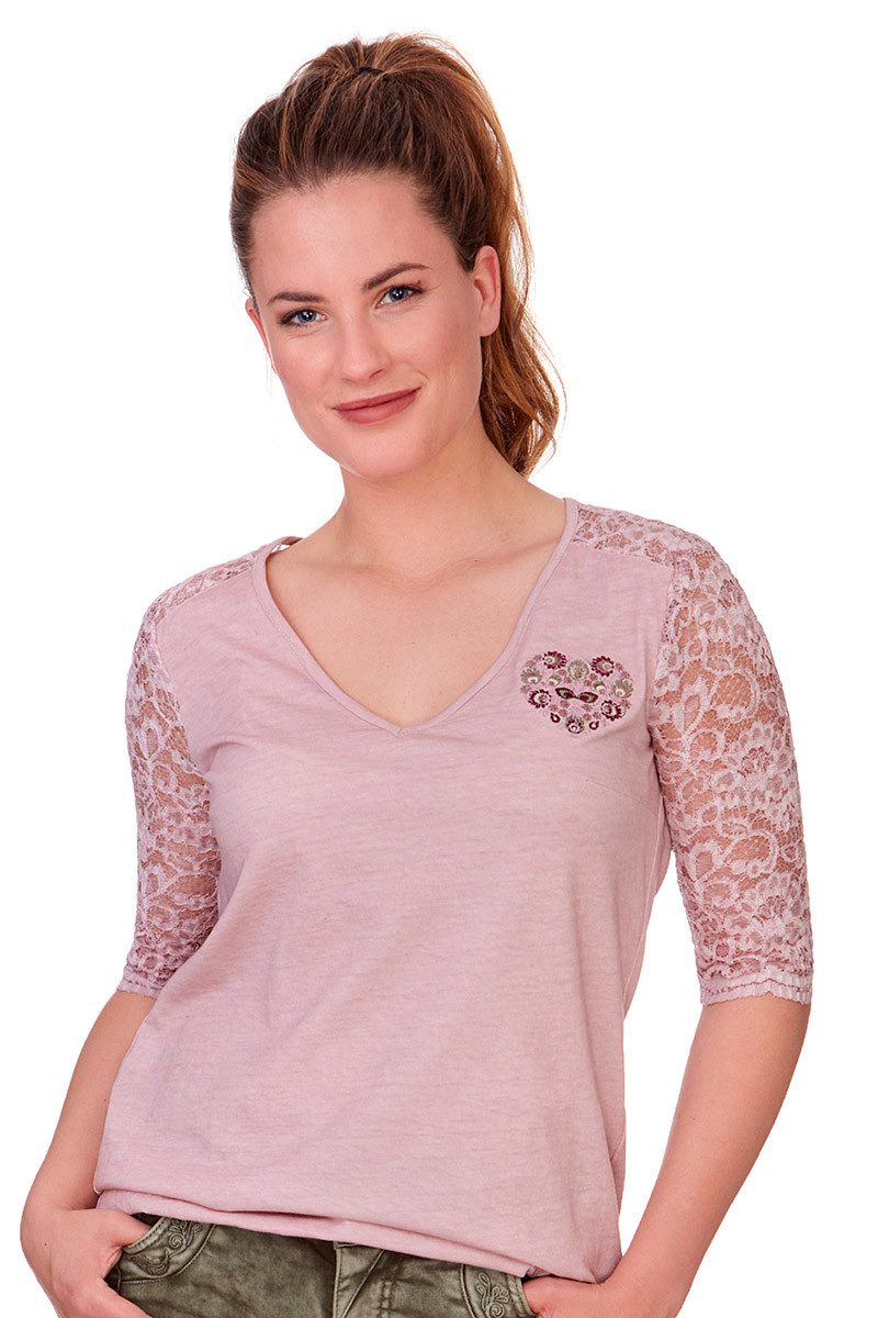 Trachtenshirt Blusenshirt - KLARA - powdered petrol, rosa