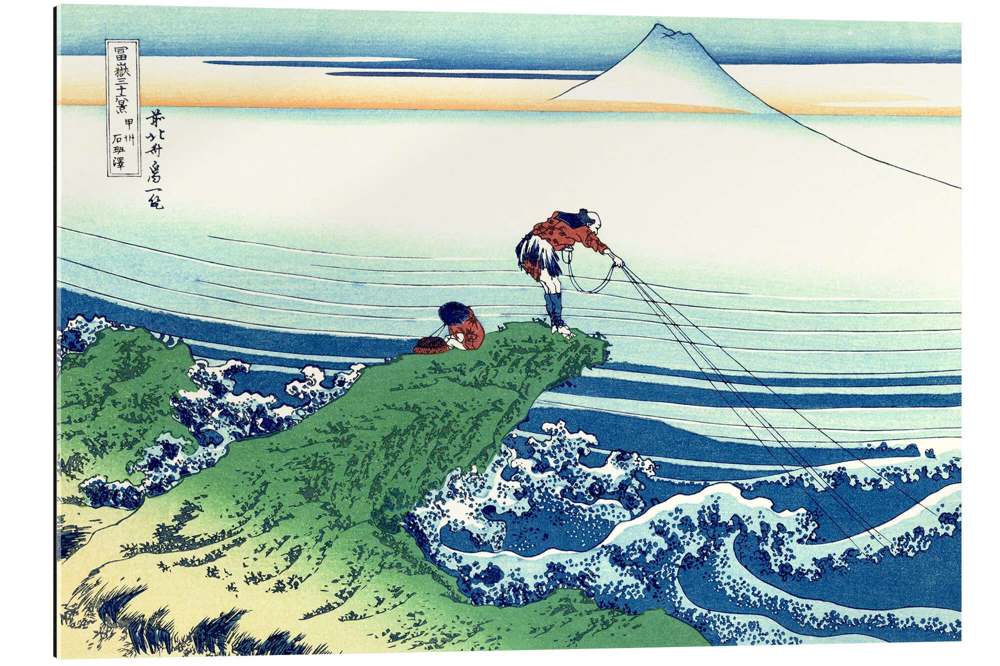 Posterlounge XXL-Wandbild Katsushika Hokusai, Ein Fischer steht auf einem Fels am Kajikazawa in der Provinz Kai, Wohnzimmer Maritim Malerei