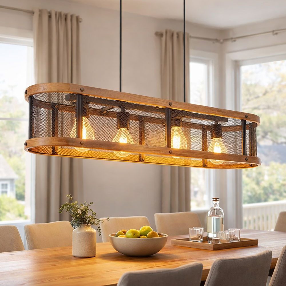 etc-shop Hängeleuchte, Leuchtmittel nicht inklusive, Hängelampe Esstisch Pendelleuchte Holzlampe Esstischleuchte 4-flammig
