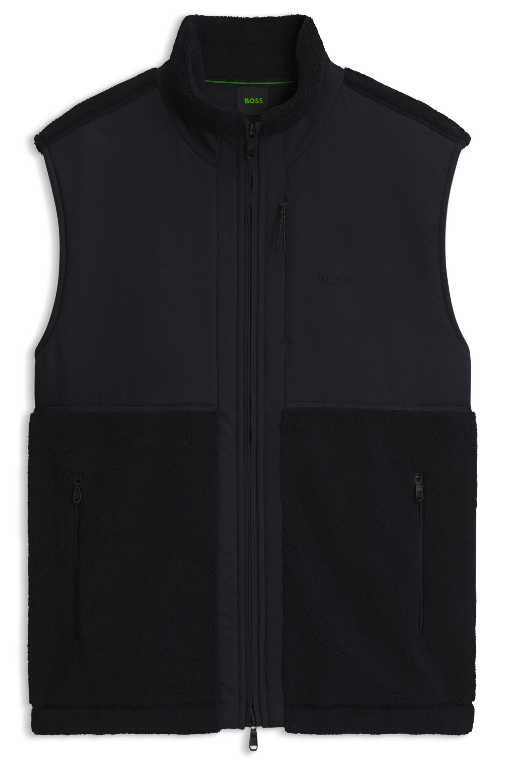 BOSS GREEN Fleeceweste SW Sveedy Teddyfleece mit gewebten Kontrastdetails, Relaxed Fit, gesticktes Logo