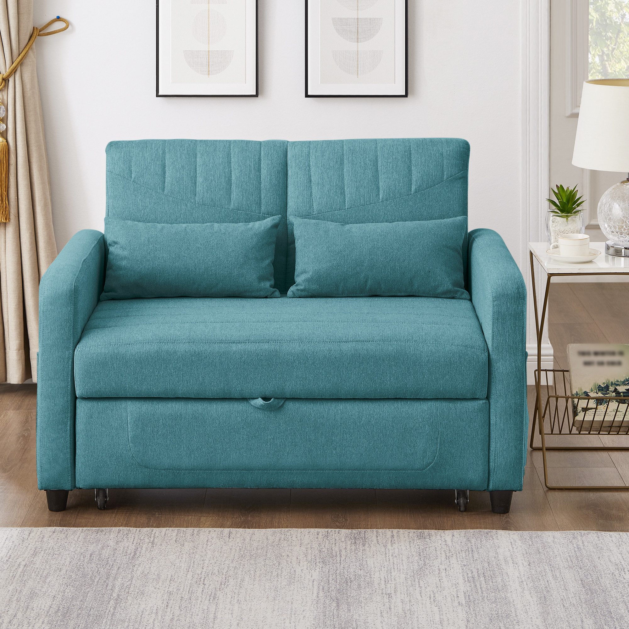 Refined Living Schlafsofa Zweisitzer-Klappsofa,Klapp-Sofa-Bett,Sofa mit Bettfunktion,2-in-1 Sofa, Hautfreundlich, weich und langlebig, Sofa und Bett in einem, 3-fach verstellbare Rückenlehne, Schlafcouch, 2-Sitzer Sofa, ausziehbares Schlafsofa, Gästebett, Sofa für kleine Wohnung, Schlafcouch Leinen, Sofabett klappbar mit Schlaffunktion & 2 Kissen, Kompaktes Sofa, Sofa für Studentenwohnheim, Platzsparendes Design, Robuste Konstruktion 1 Teile, für Kleine Wohnungen, Gästezimmer, Wohnzimmer,Büro,Studentenwohnheime