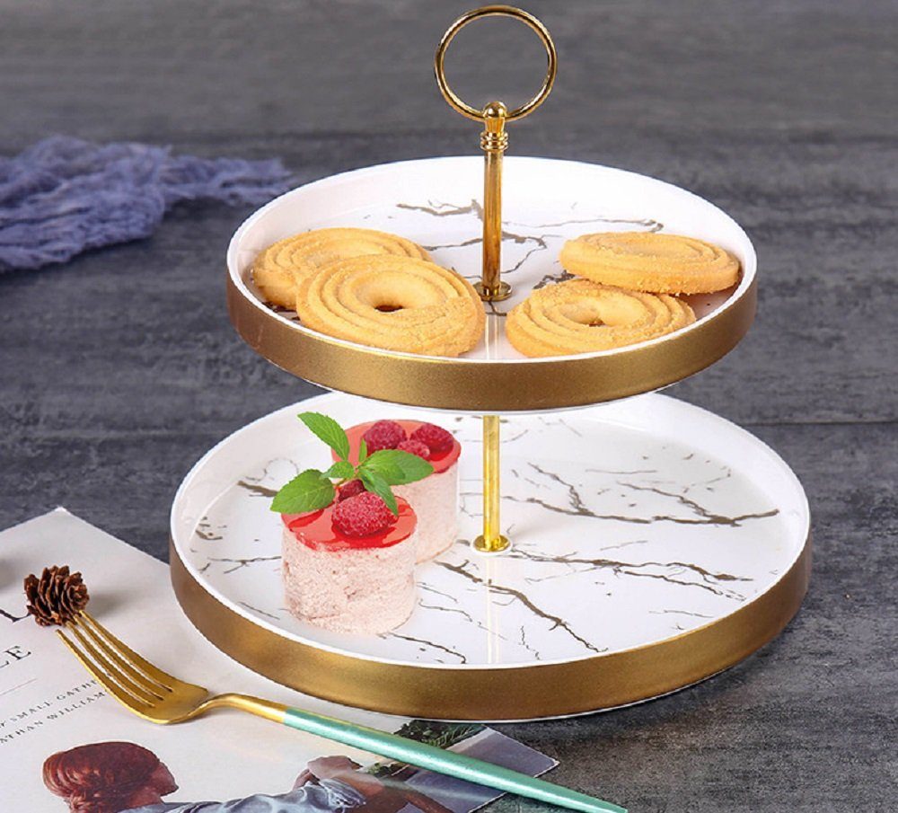 ZELLERFELD Etagere Zellerfeld Trendmax Etagere 2-stufig Rund Marmor Design  Porzellan für Dessert Muffin Cake Stand Servierstand Süßigkeiten Obst