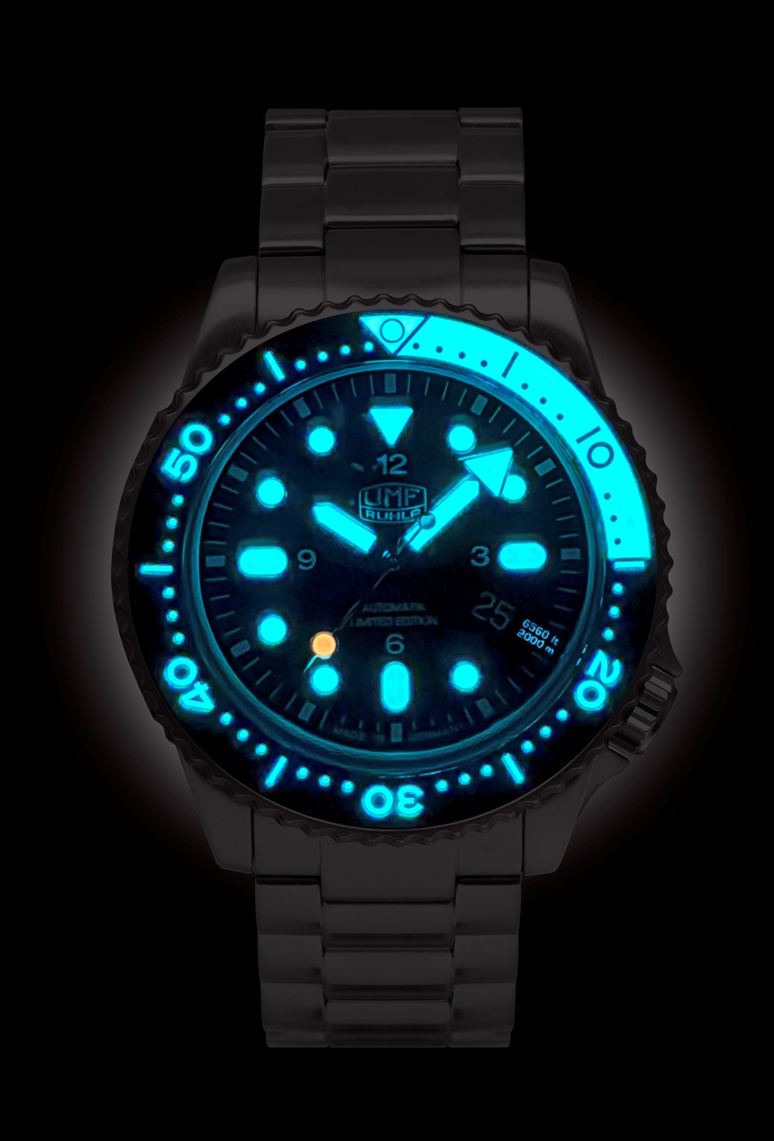 UMF Ruhla Taucheruhr Automatik-Taucheruhr 200 BAR wasserdicht, limitiert, Limitiert auf 50 Exemplare je Farbe, Heliumventil