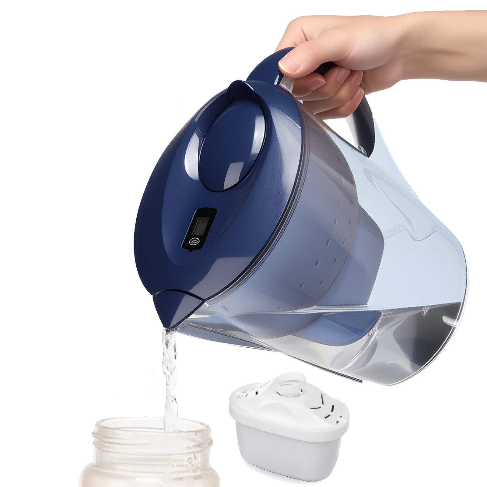 oyajia Kanne Wasserfilter Kanne Marella XXXL blau 3,5 l inkl. 1x MAXTRA PRO, 3.5 l, (All-in-1 Wasserfilter-Kartusche,Kanne für Brita-Wasserfilterkannen, Filter zur Reduzierung von Kalk, Chlor, Blei, Kupfer im Wasser)