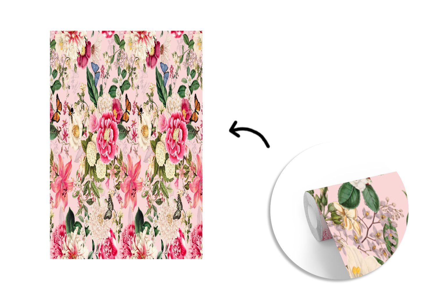 Fototapete bedruckt, - Matt, MuchoWow Wohnzimmer, Vinyl Blumen St), Montagefertig Wandtapete (3 Muster, Tapete - Insekten Lilie - für